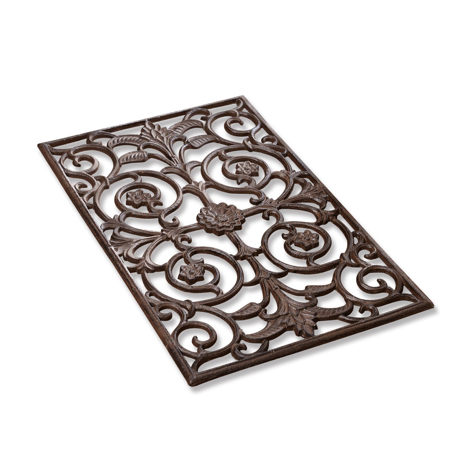 Schuhabstreifer Hengist Dekoratives braunes Metallgitter mit floralen Ornamenten für Innen- und Aussenbereich