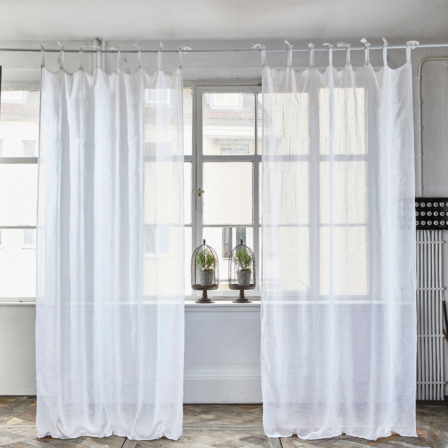 Gardine Sommevoire Weisse Leinenvorhänge mit gebundenen Schlaufen, leicht und transparent für Fensterdekorationen