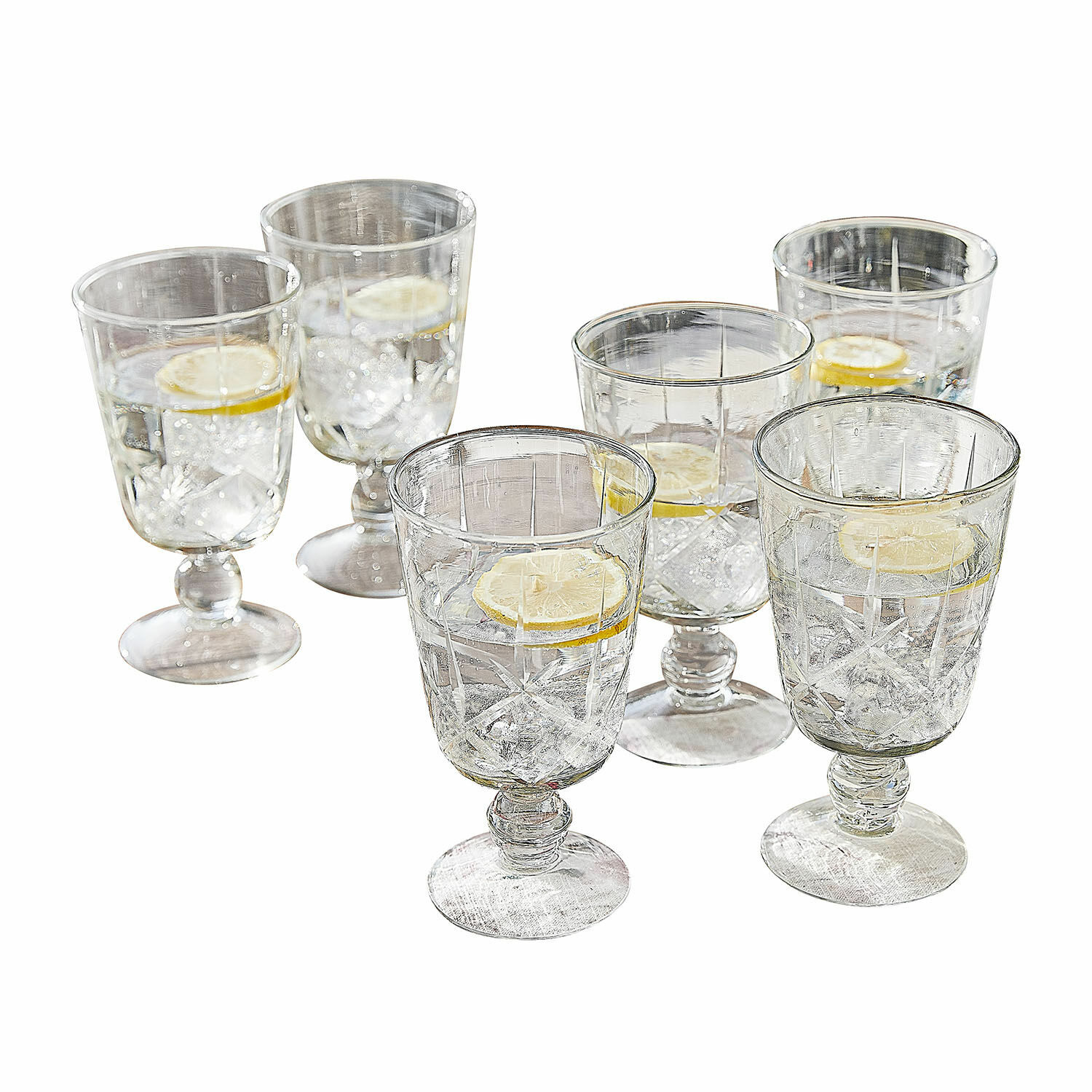 Glas 6er Set Mirathor Sechsteiliges Set transparenter Gläser mit Stiel, Wasser und Zitronenscheibe, dekoratives Glas