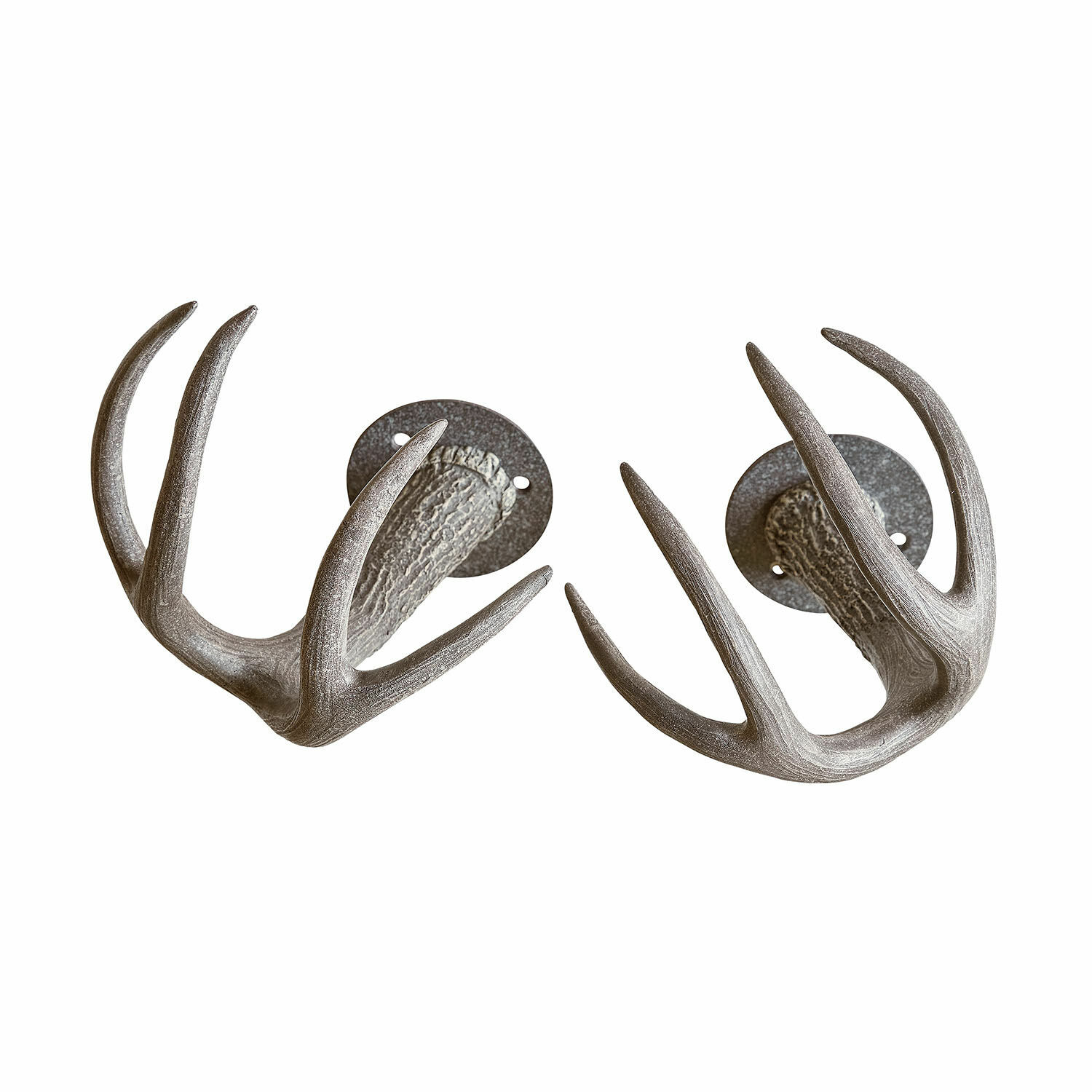 Gardinenhalter 2er Set Soreva Paar dekorative Wandhaken in Geweihform aus grauem Material mit Metallbefestigung