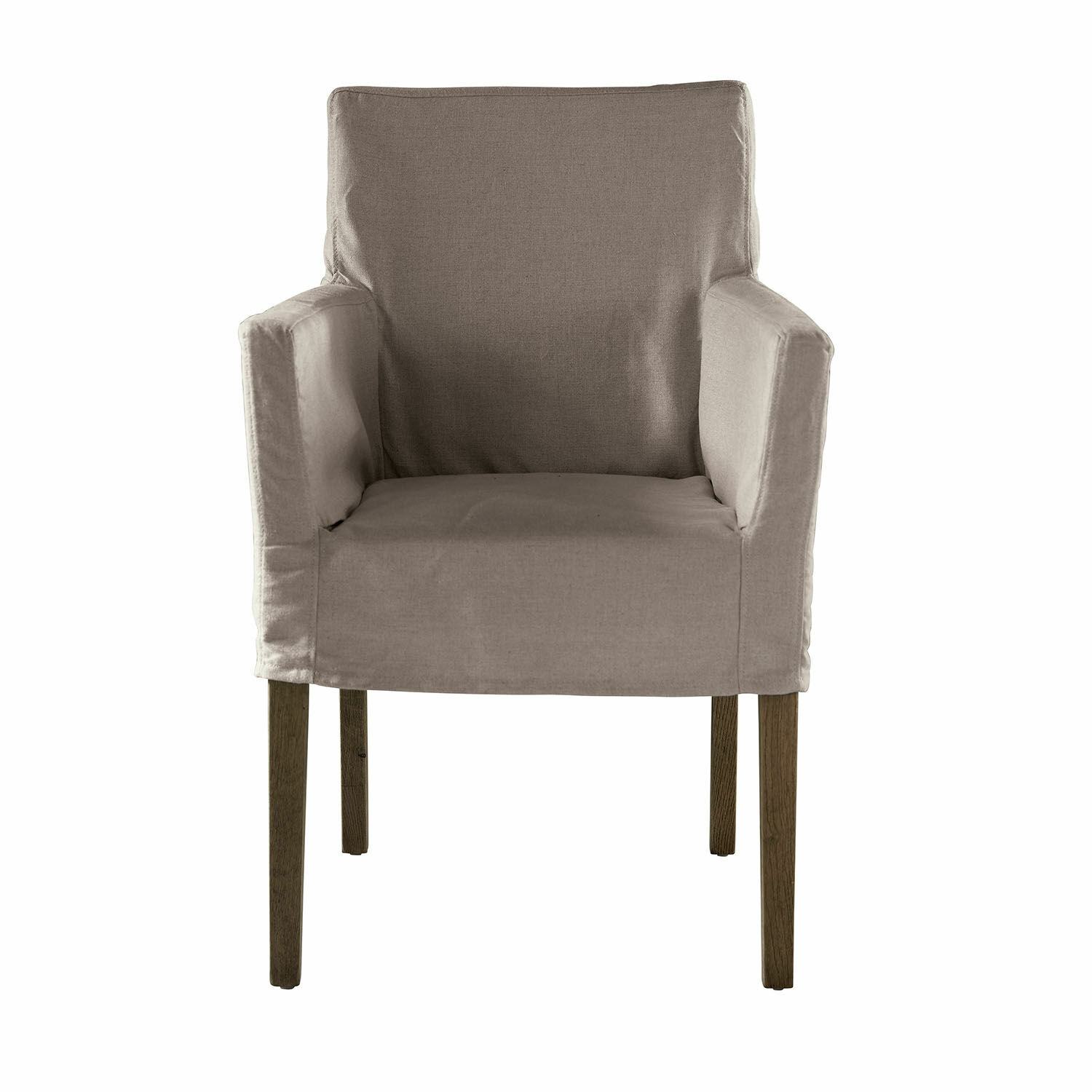 grau/braun Stuhl Longhill aus grauem Stoff mit braunen Holzbeinen, bequemer Polsterstuhl für das Wohnzimmer
