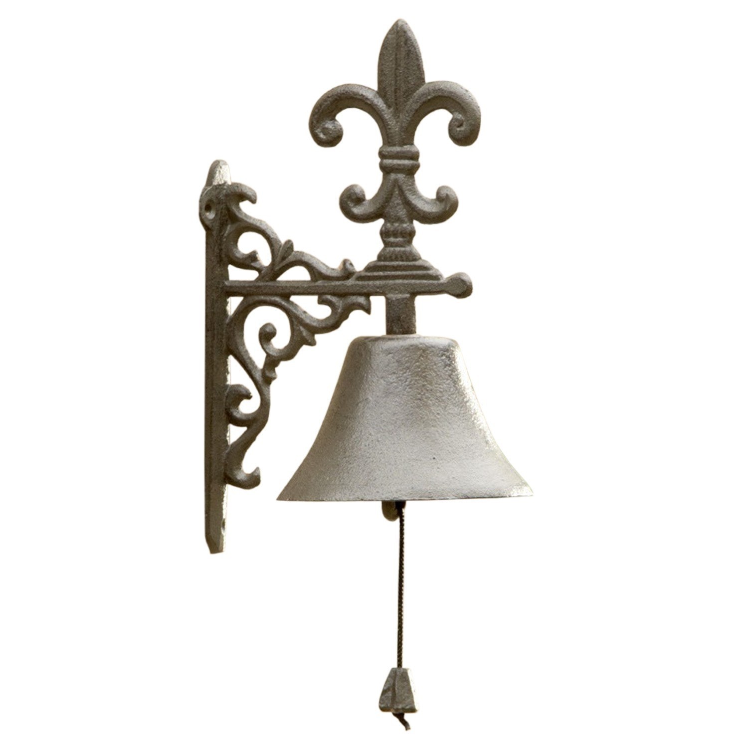 Türglocke Houma Dekorative Wandglocke aus grauem Gusseisen mit Lilienmotiv und Zugkordel zum Läuten