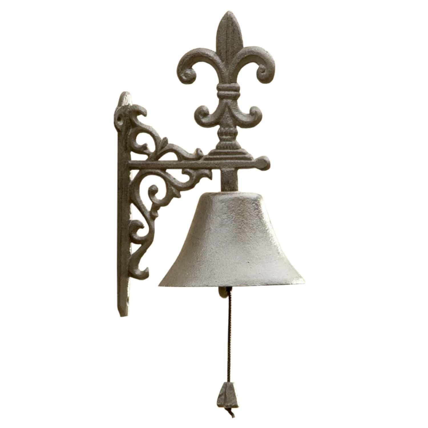 Türglocke Houma Dekorative Wandglocke aus grauem Gusseisen mit Lilienmotiv und Zugkordel zum Läuten