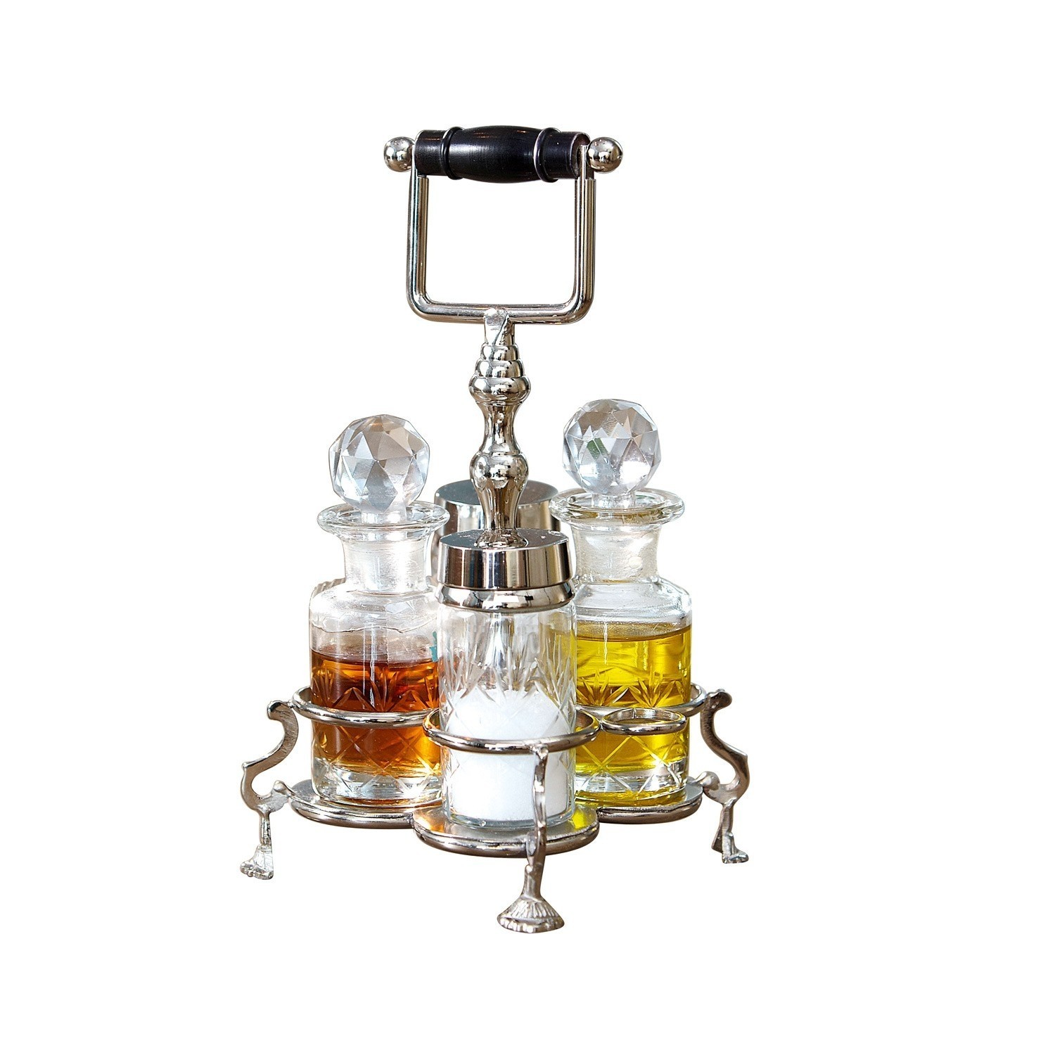 Menage Fayetteville Gewürzset aus Glas und Metall mit Kristallverschlüssen, ideal für Öl, Essig und Salz.