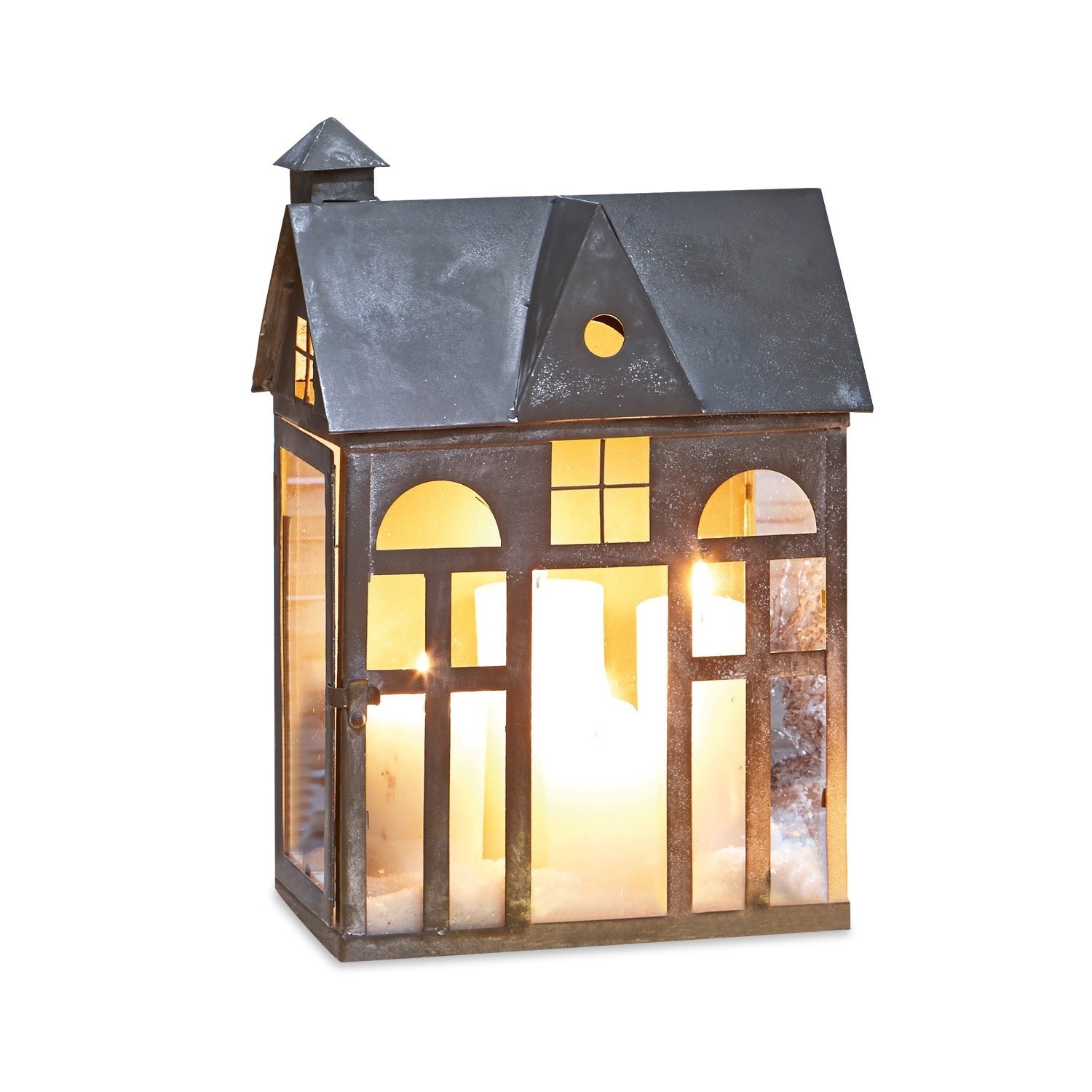 Laterne Sweet Home Metalllaterne in Hausform mit schwarzem Dach und warmem Kerzenlicht innen