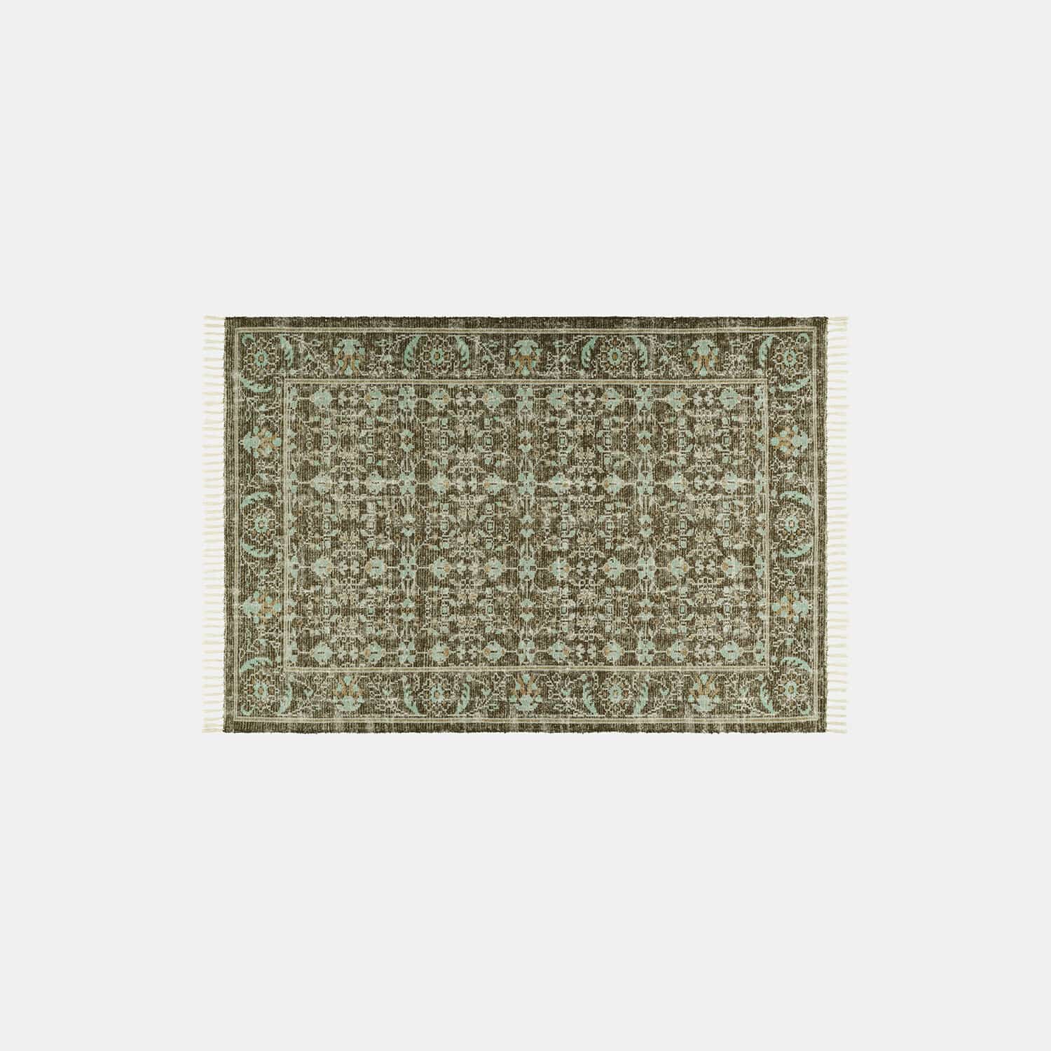 In- & Outdoor-Teppich Zemira Orientalischer Teppich mit grün-braunem Muster und Fransen an den Seiten für Wohnräume