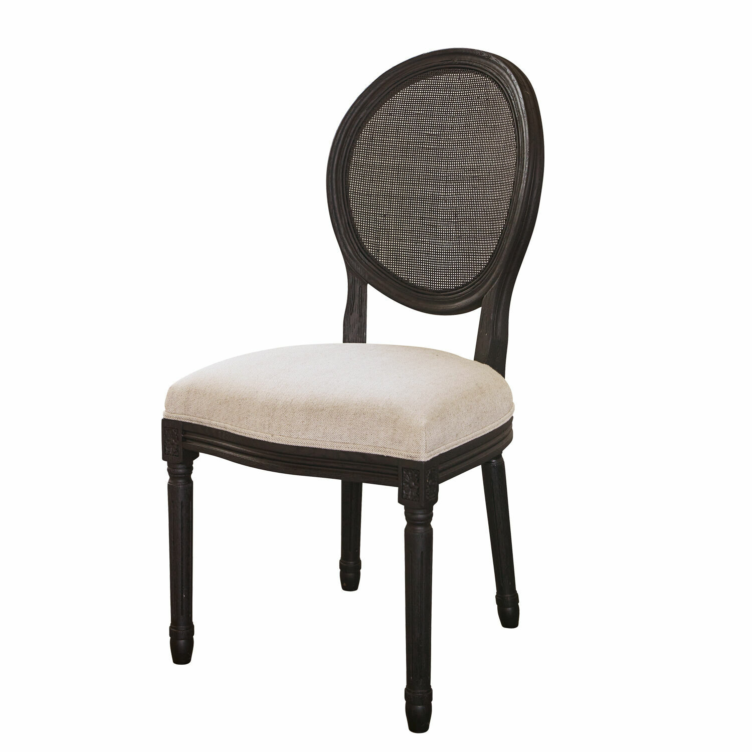 schwarz/weiss Stuhl Danube aus schwarzem Holz mit weissem Polstersitz, klassisches Design für Wohn- und Esszimmer