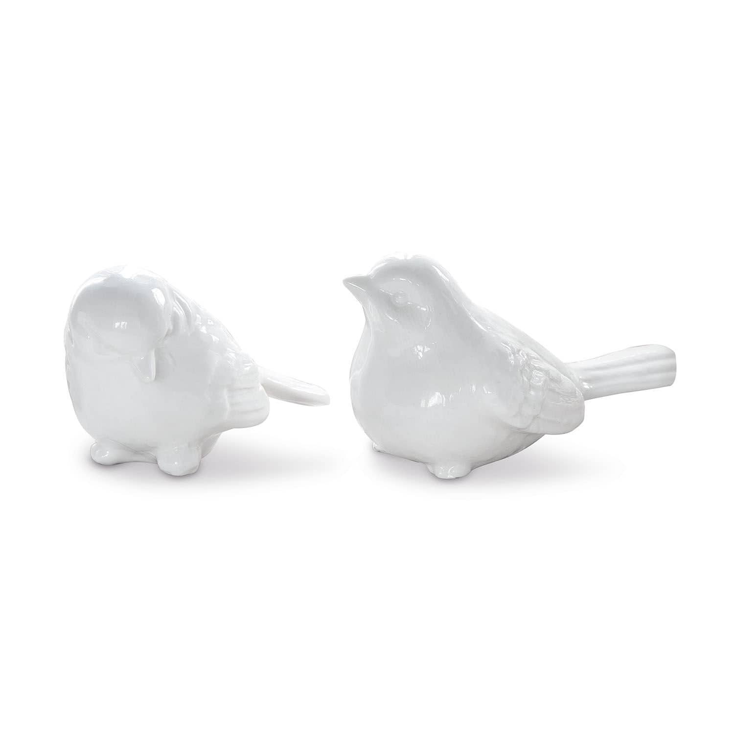 Zwei weisse Vogel-Figuren aus Keramik als stilvolle Wohnaccessoires und Dekoration