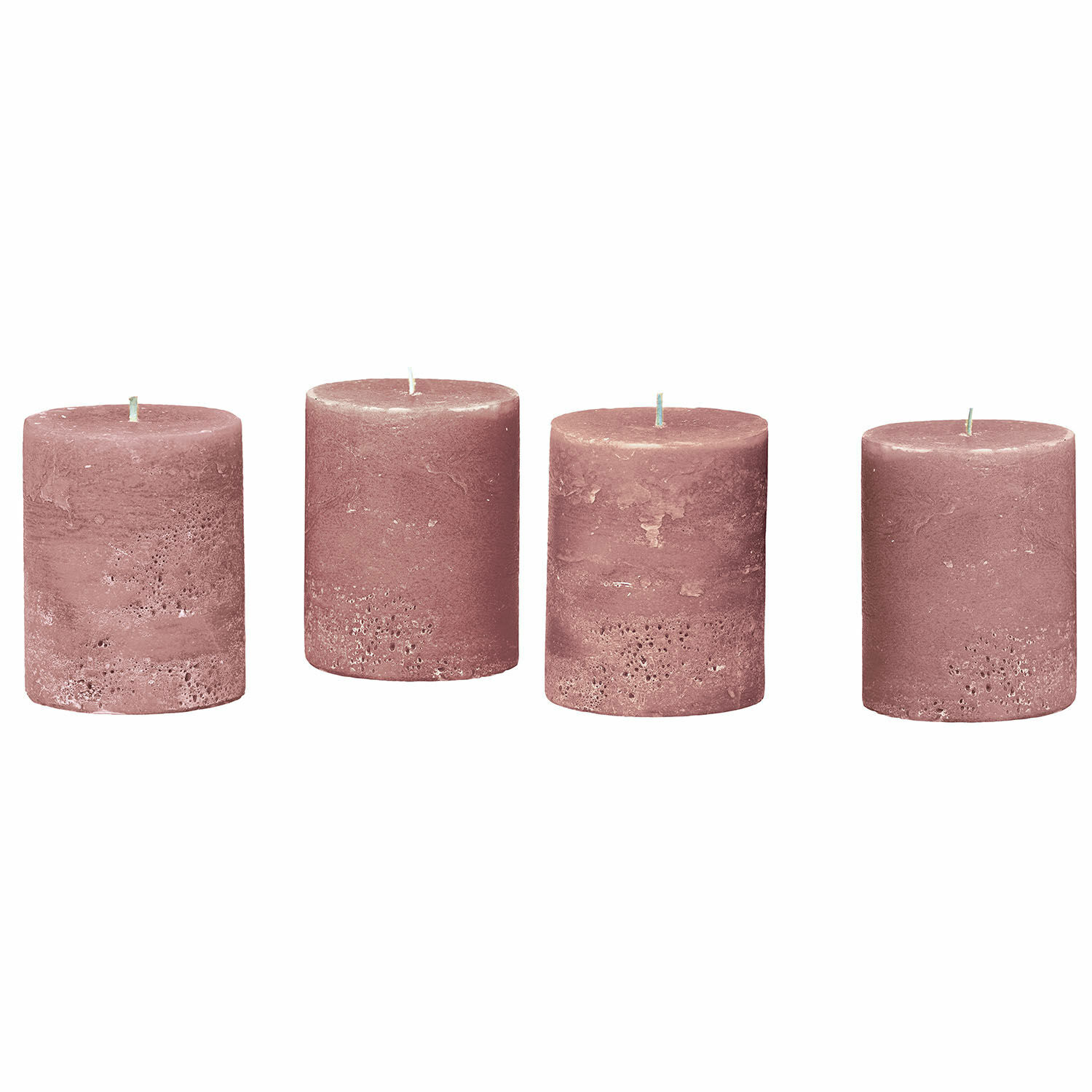 rosa 4er-Set rosa Kerzen aus Wachs mit rustikaler Oberfläche, Dekoration und stimmungsvoller Beleuchtung