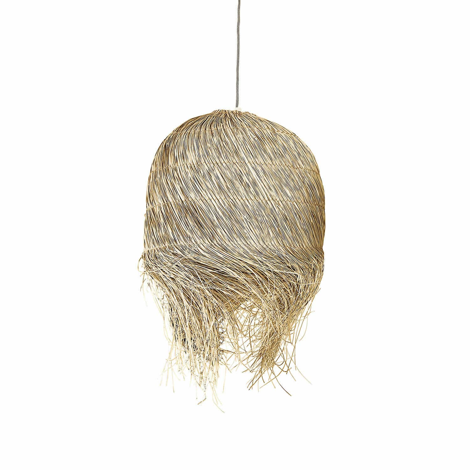 Lampenschirm Little Shereena Hängeleuchte aus natürlichem Rattan in Beige mit dekorativen Fransen, Boho-Stil