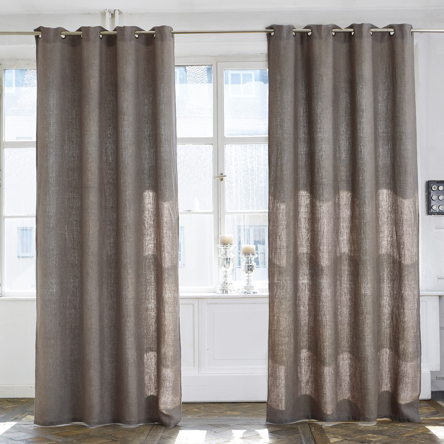 Gardine Salinas Braune Leinenvorhänge mit Ösen, natürliche Fensterdekoration für das Wohnzimmer im modernen Stil