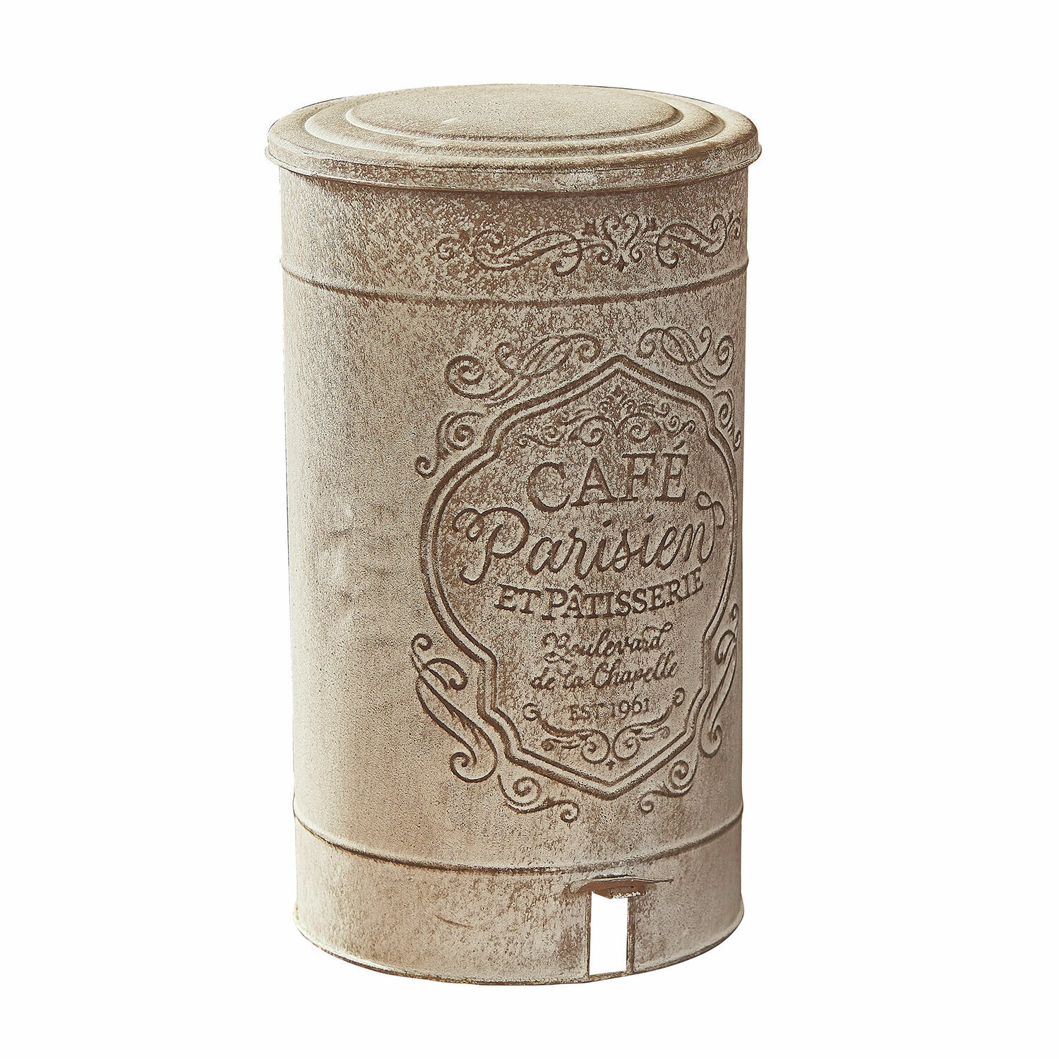 Abfalleimer Flistar Vintage Metall-Abfalleimer in Beige mit Schriftzug Café Parisien für Küche und Café