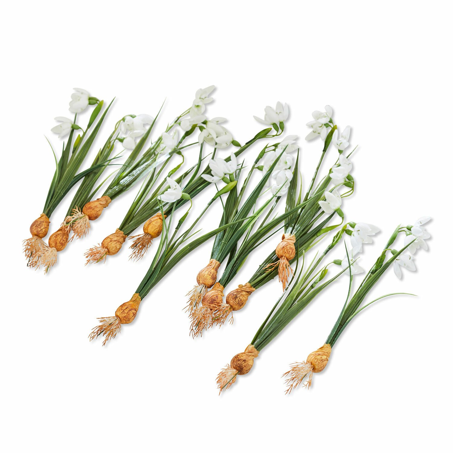 Deko-Blume 12er Set Willmare Künstliche weisse Blumen mit grünen Blättern und braunen Zwiebeln als Frühlingsdekoration