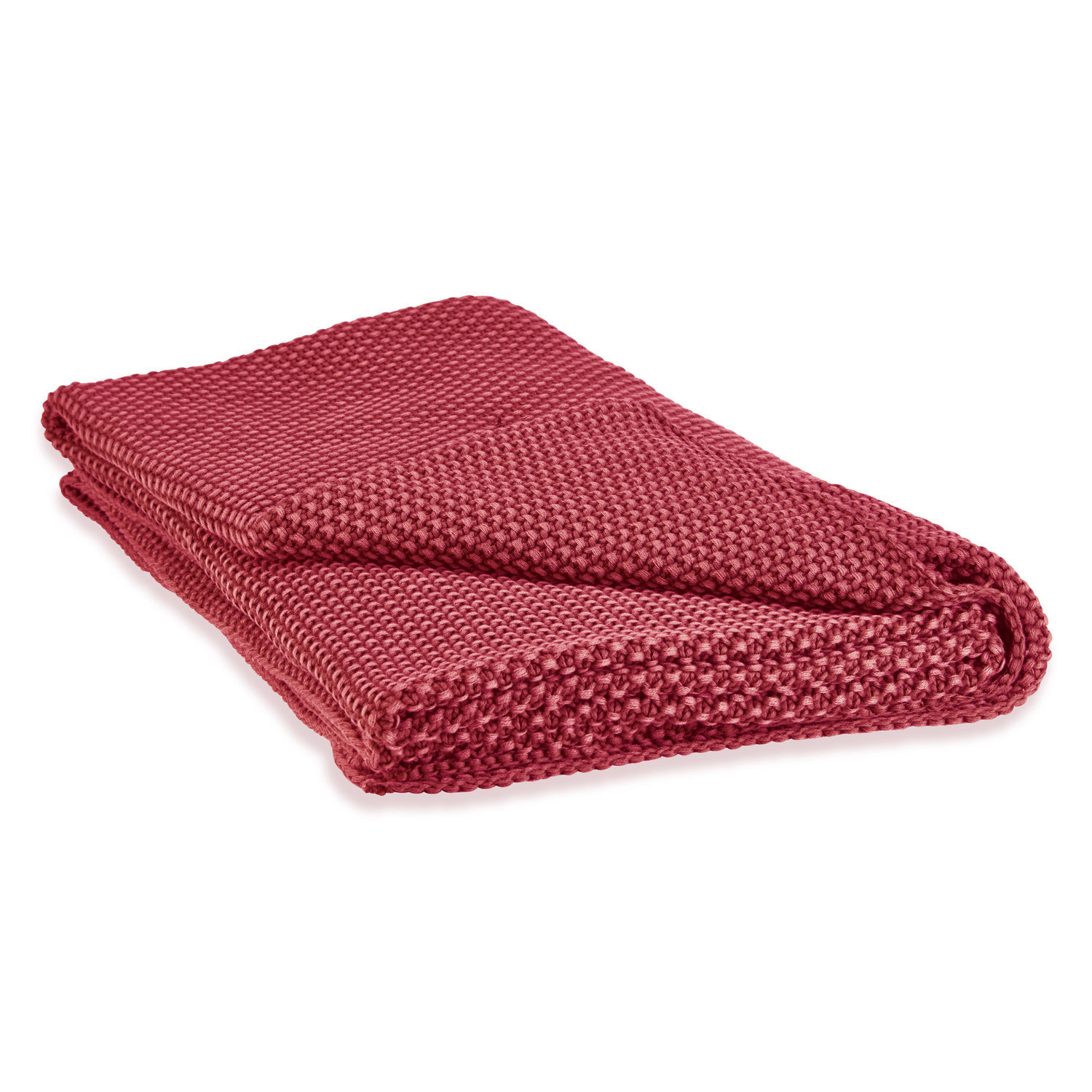 Rote, grob gestrickte Kuscheldecke aus weichem Material für gemütliche Stunden
