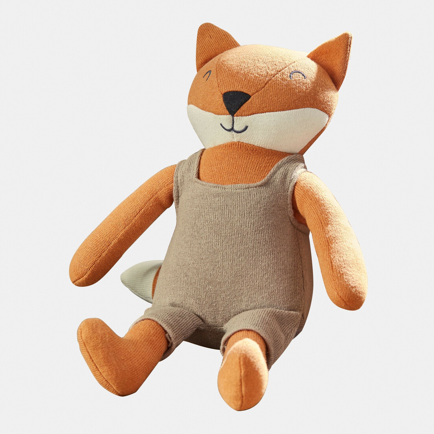 Kuscheltier Fuzzlin Weiches Plüschfuchs-Spielzeug in Orange und Weiß mit beigem Strickanzug, kinderfreundlich
