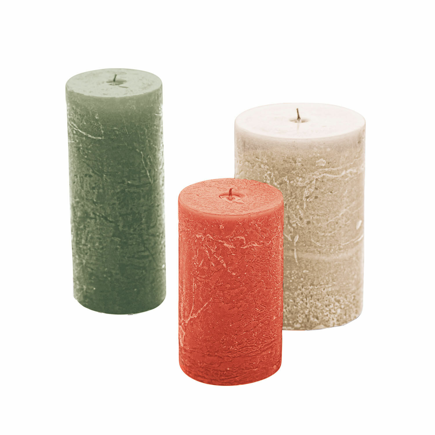 beige/grün/orange 3er-Set Pretin-Kerzen in Beige, Grün und Orange mit gewachster Oberfläche zur Dekoration