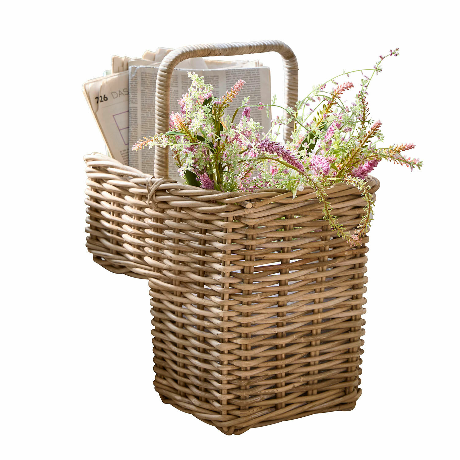 Korb Merveillette Fahrradkorb aus natürlichem Weidengeflecht mit Blumen und Zeitungen, praktisches Fahrradzubehör