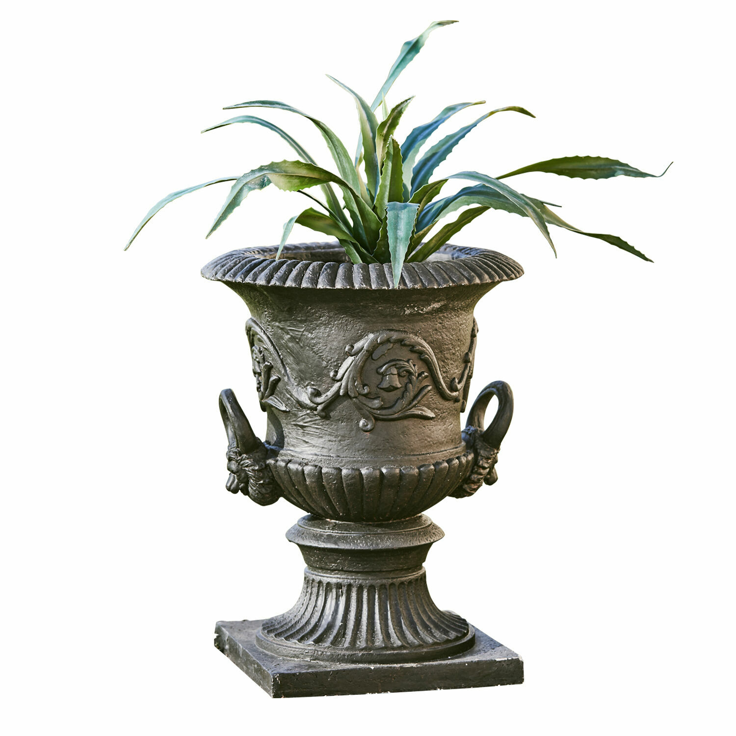 Amphore Joselyn Schwarzer Kunststoff-Blumenkübel mit grüner Pflanze, dekorativer Gartenartikel