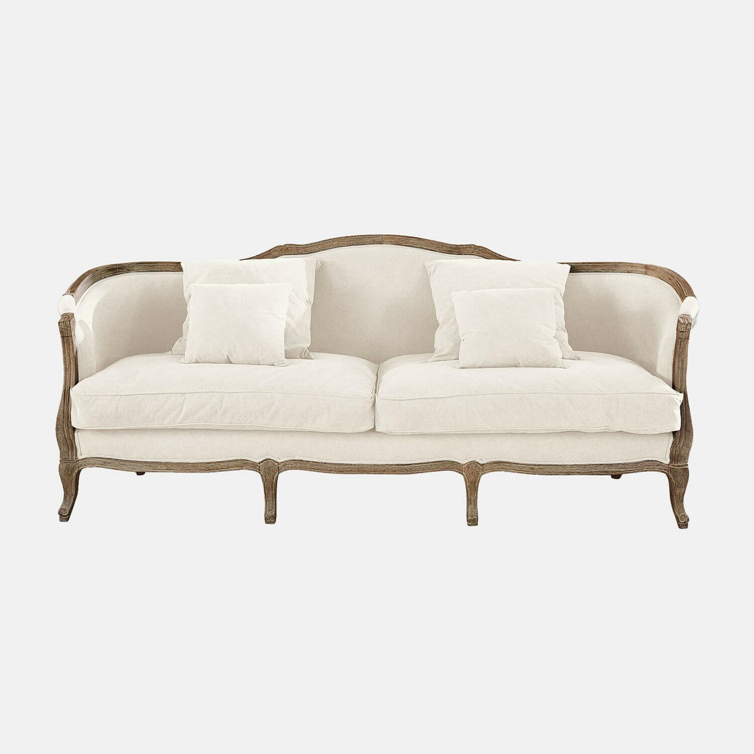 Cremiges Monneville-Sofa mit Holzrahmen und weichen Kissen für das Wohnzimmer