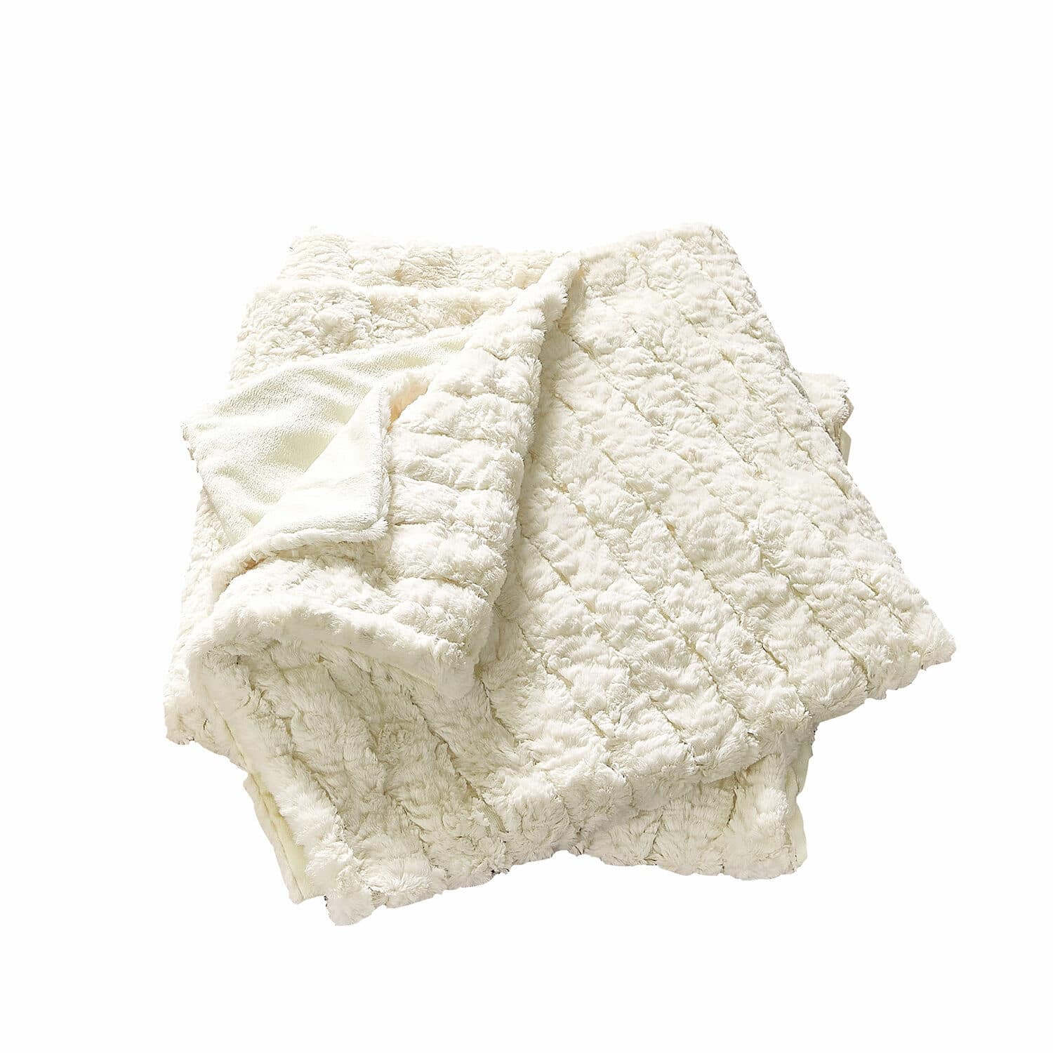 Plaid Dorelice Weiche, cremefarbene Kuscheldecke aus Plüsch mit Steppmuster, ideal für gemütliche Wohnräume.