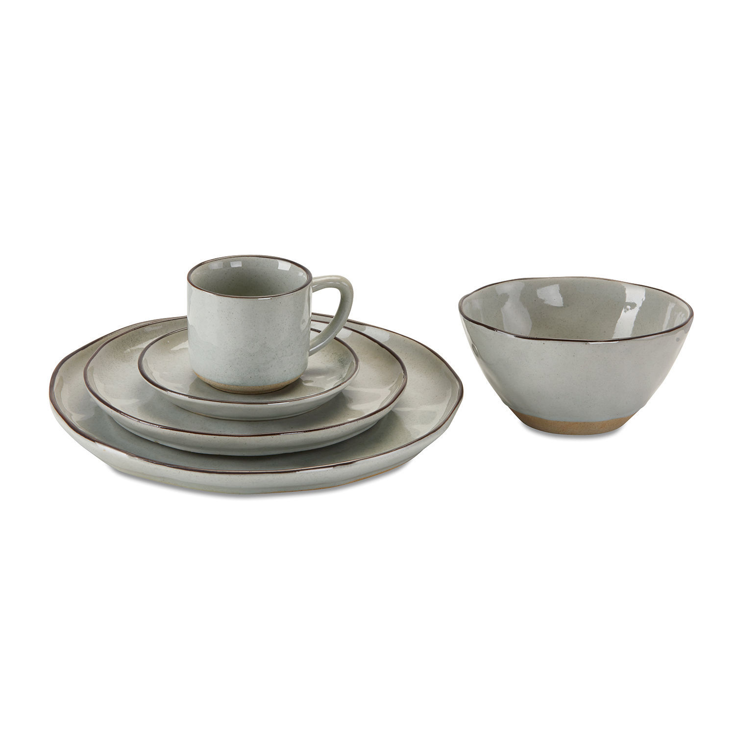 grau 30-teiliges graues Biarritz Geschirrset aus Keramik mit Tasse, Tellern und Schüssel für den Tisch
