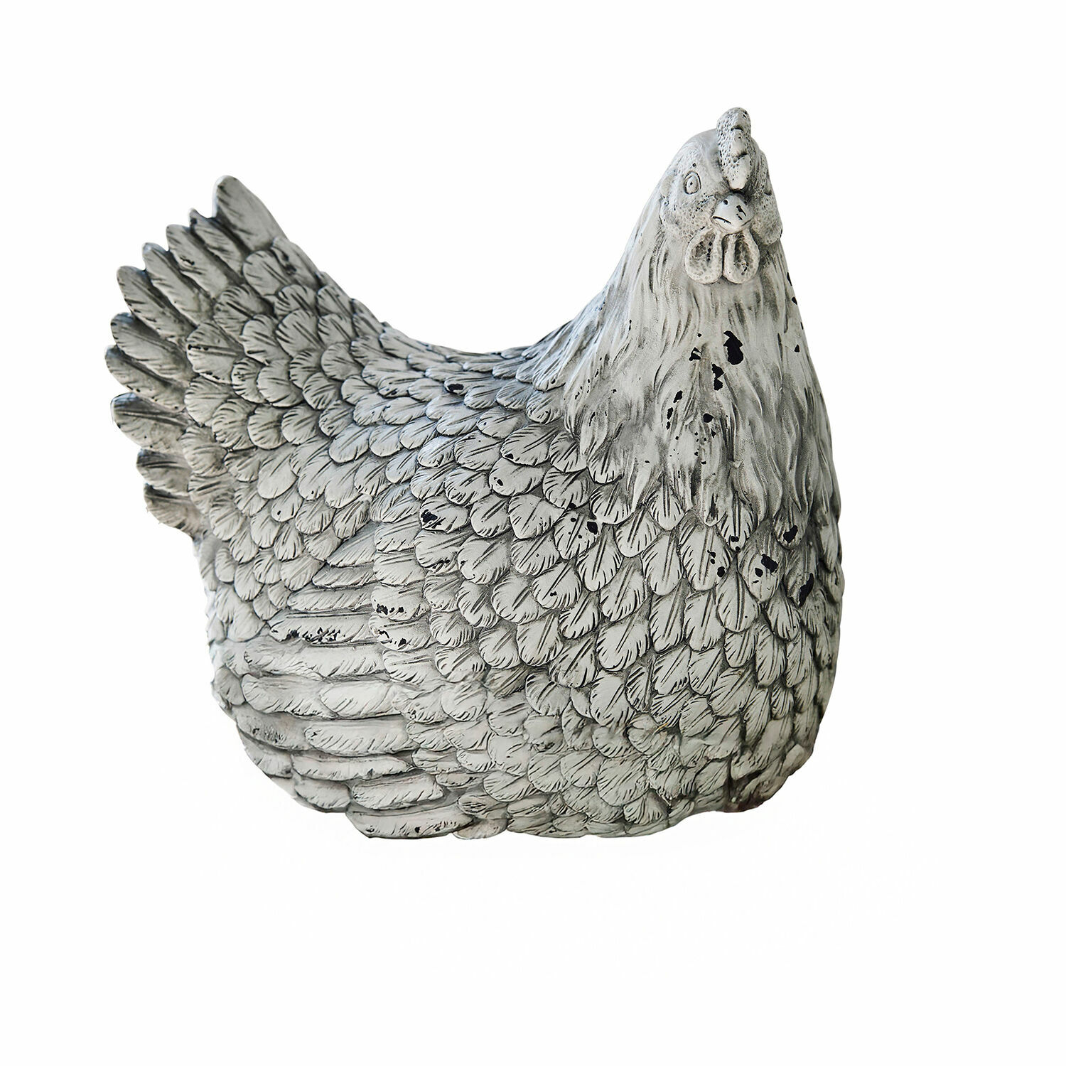 Deko-Huhn Delmonico Dekorative Hühnerfigur aus grauem Kunststoff auf Stroh für Wohn- und Gartendekoration