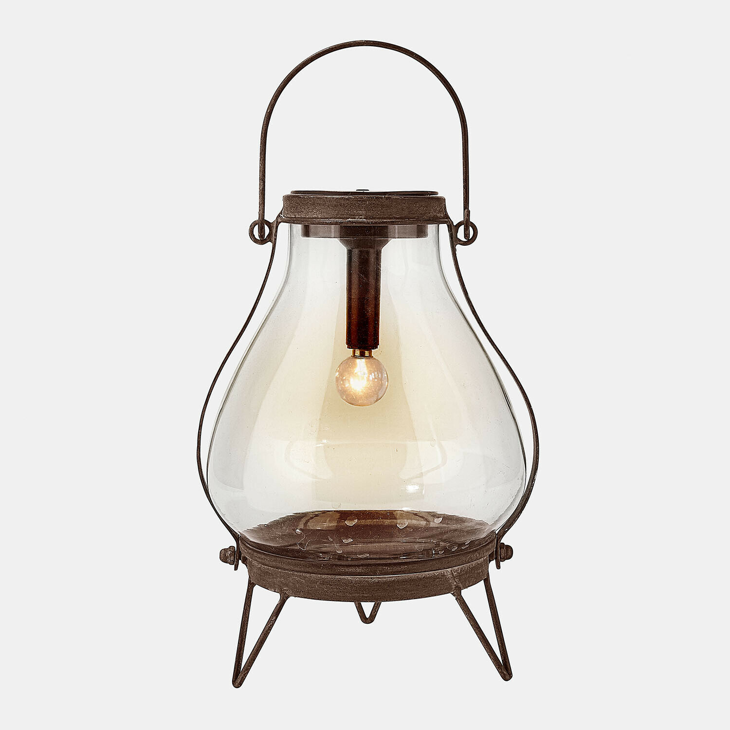 Solar-Laterne Scarron Laterne aus schwarzem Metall und Glas mit Glühbirne, dekorative Lampe für Innen- und Außenbereich