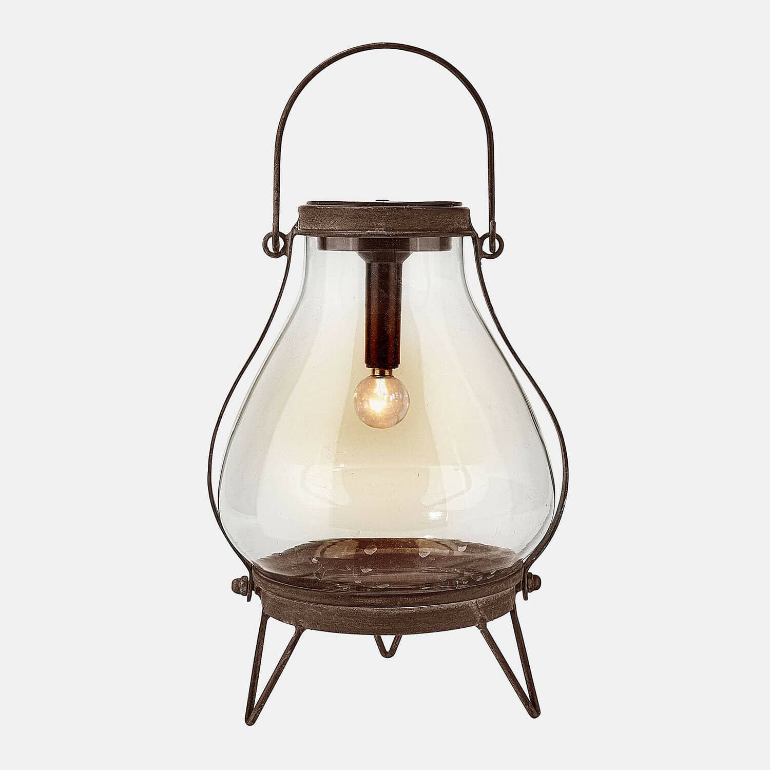 Solar-Laterne Scarron Laterne aus schwarzem Metall und Glas mit Glühbirne, dekorative Lampe für Innen- und Außenbereich