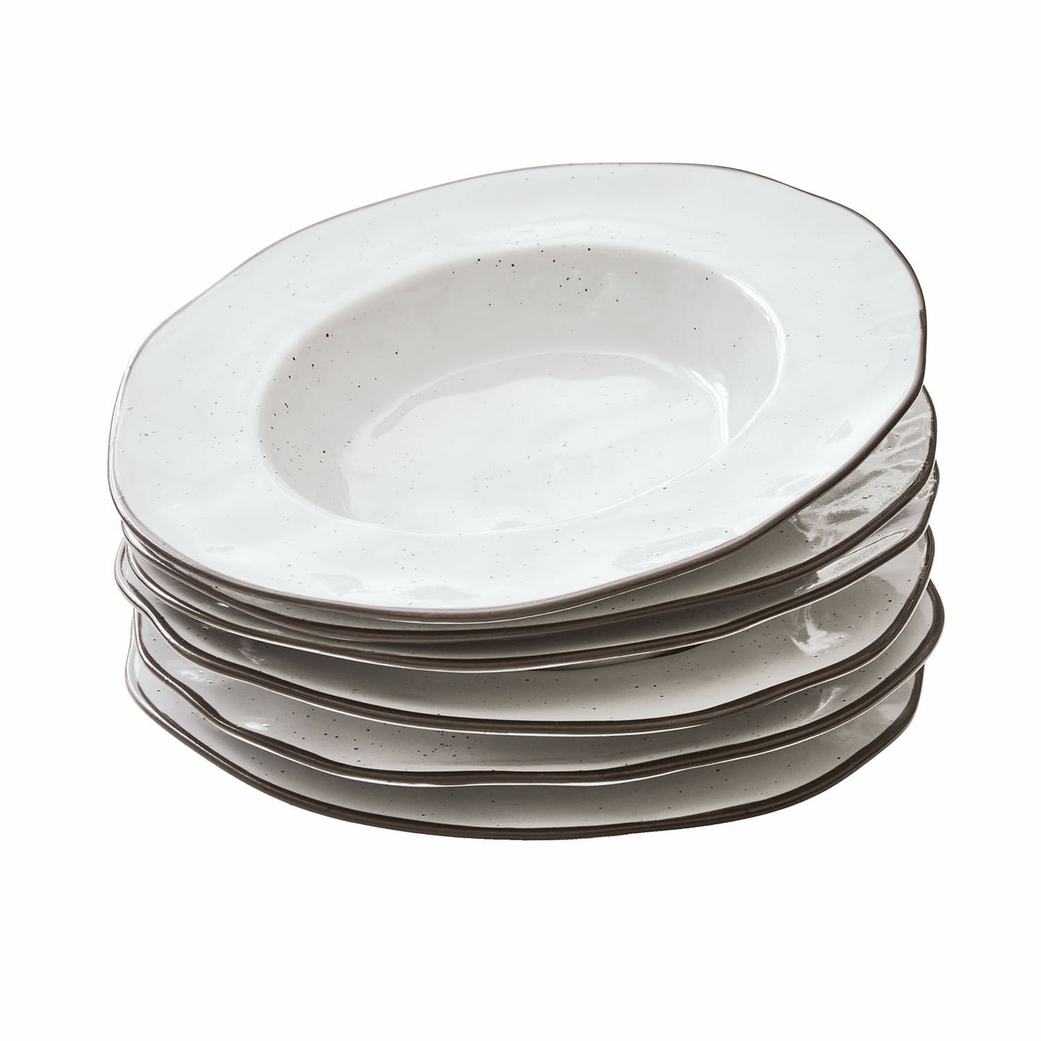 Suppenteller 6er Set Biarré Set aus weissen Keramik-Suppentellern mit feinen schwarzen Sprenkeln zum Servieren von Suppe