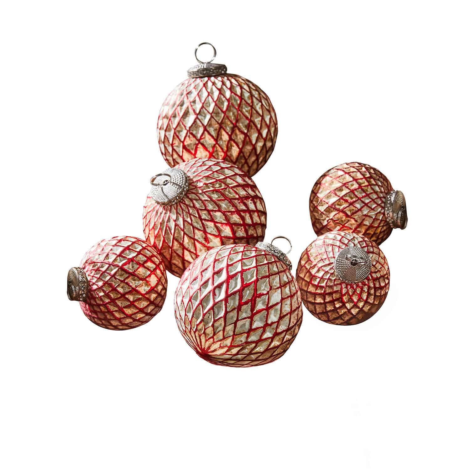 Weihnachtskugeln 6er Set Aleviah Set mit sechs rot-goldenen Christbaumkugeln mit Metallösen, festliche Weihnachtsdekoration