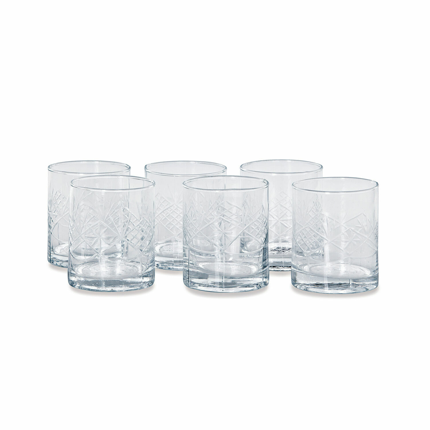 Glas 6er Set Hagens Set aus sechs transparenten Gläsern mit graviertem Muster, Trinkgläser aus Glas, elegantes Design