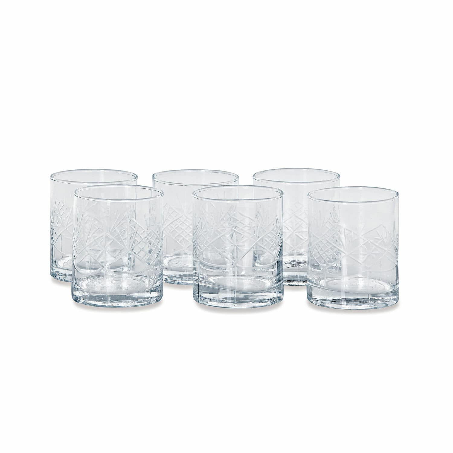Glas 6er Set Hagens Set aus sechs transparenten Gläsern mit graviertem Muster, Trinkgläser aus Glas, elegantes Design