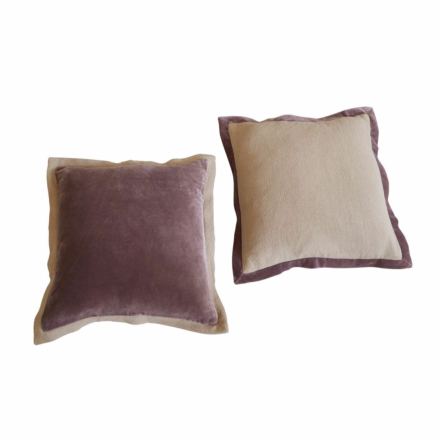 Kissenhülle 2er Set Liréan Set mit zwei dekorativen Kissen aus weichem Samt und Stoff in Beige und Flieder für Wohnzimmer