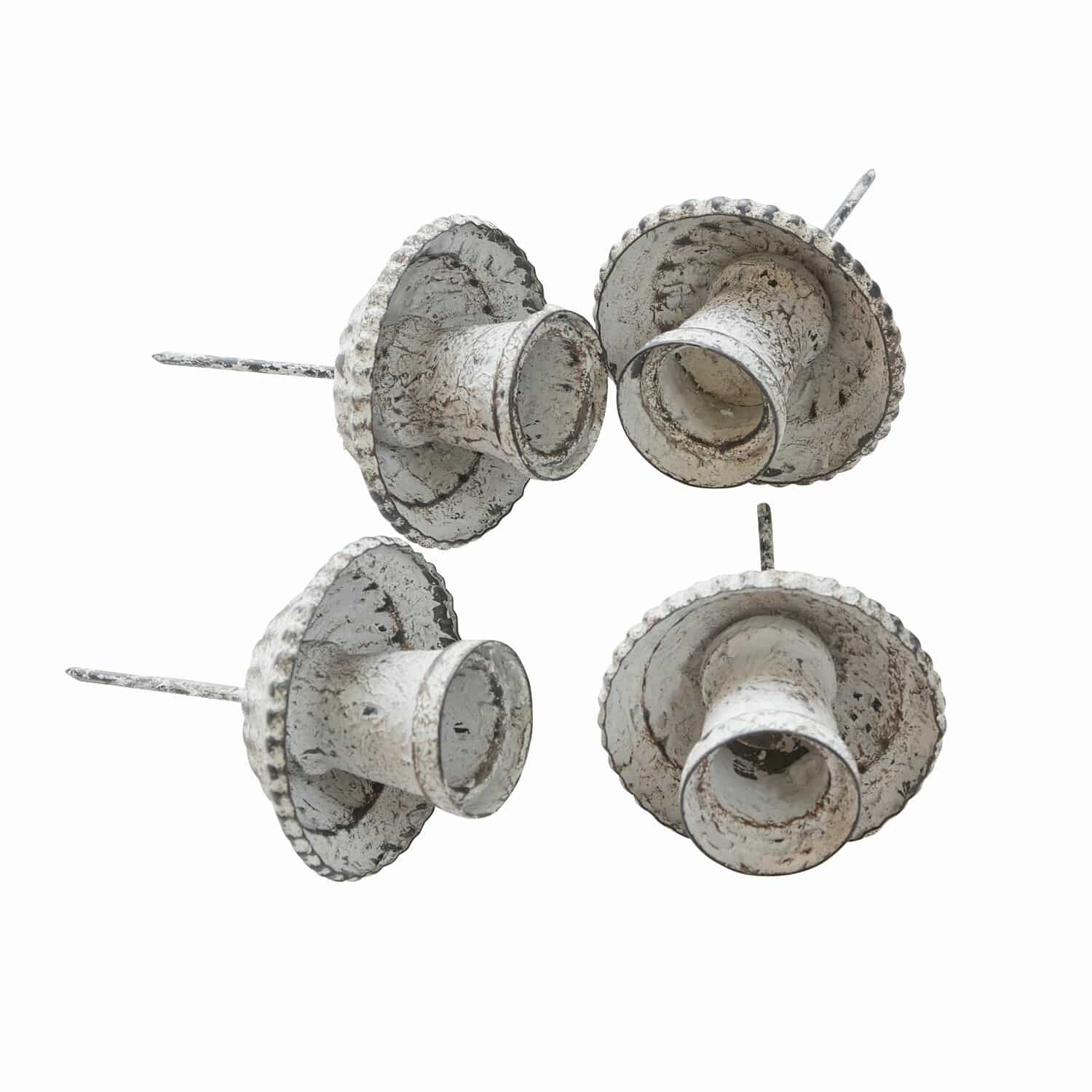Steckwindlicht 4er Set Eldwick Vier weisse Metall-Dekonägel mit antiker Patina für Möbel und Dekoration