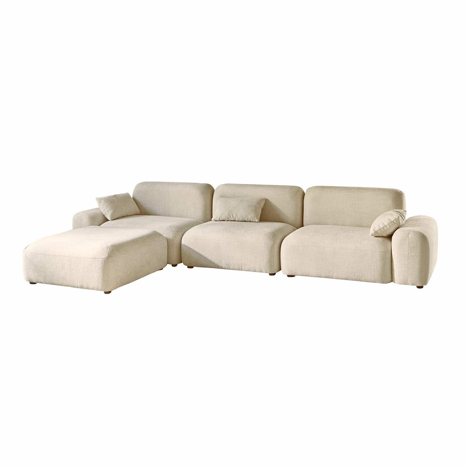 Sofa Marnivelle Beiges Stoff-Ecksofa mit Kissen, modernes modulares Sofa für das Wohnzimmer