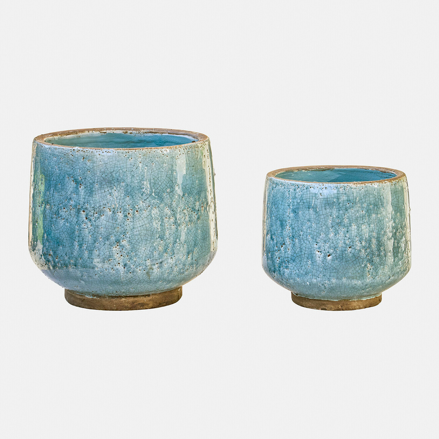 Übertopf 2er Set Mavoreta Set aus zwei blauen Keramikblumentöpfen mit Rissglasur, dekorative Pflanzgefäße für Zuhause