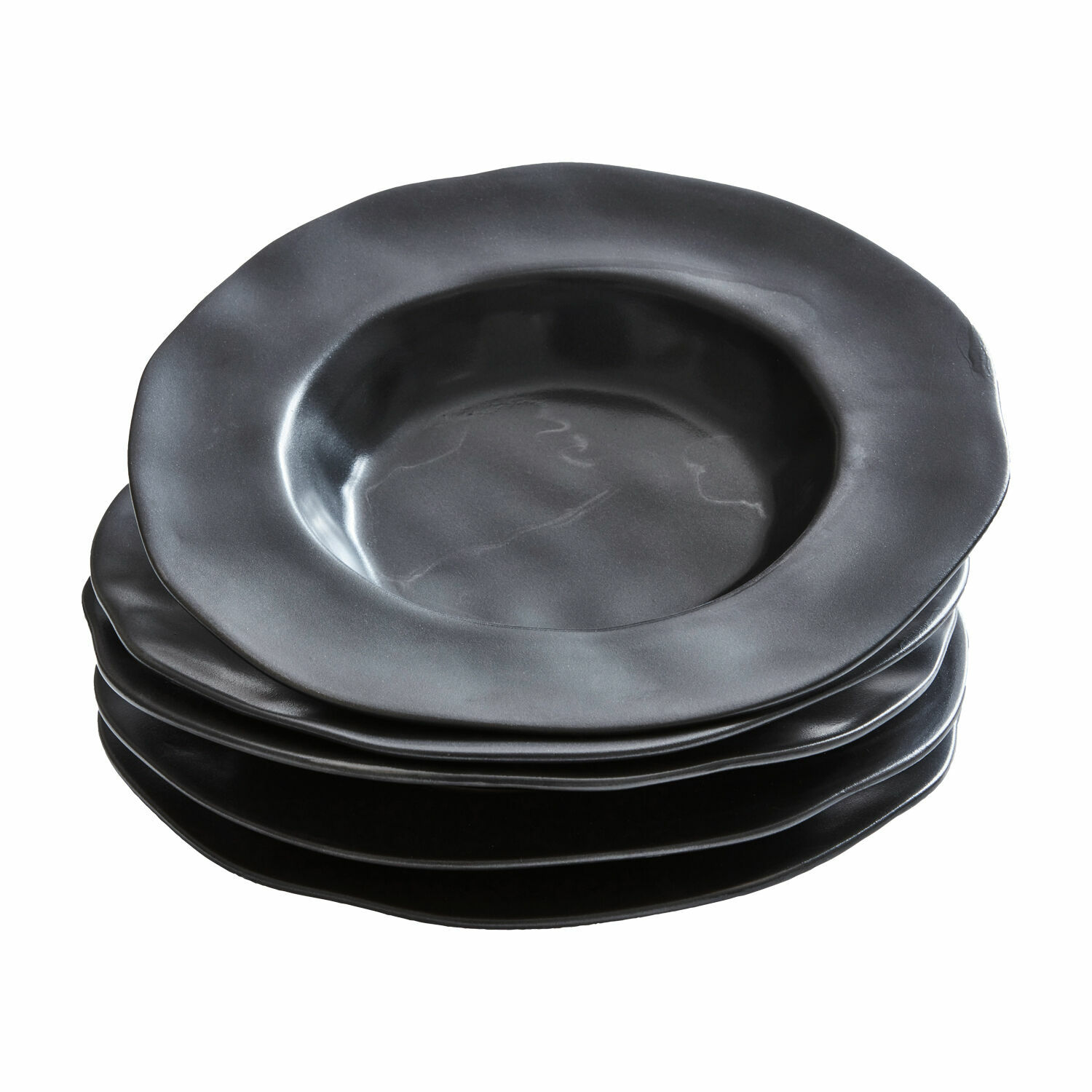 schwarz 6er-Set schwarze Suppenteller Biarritz aus matter Keramik, modernes Design für den Esstisch