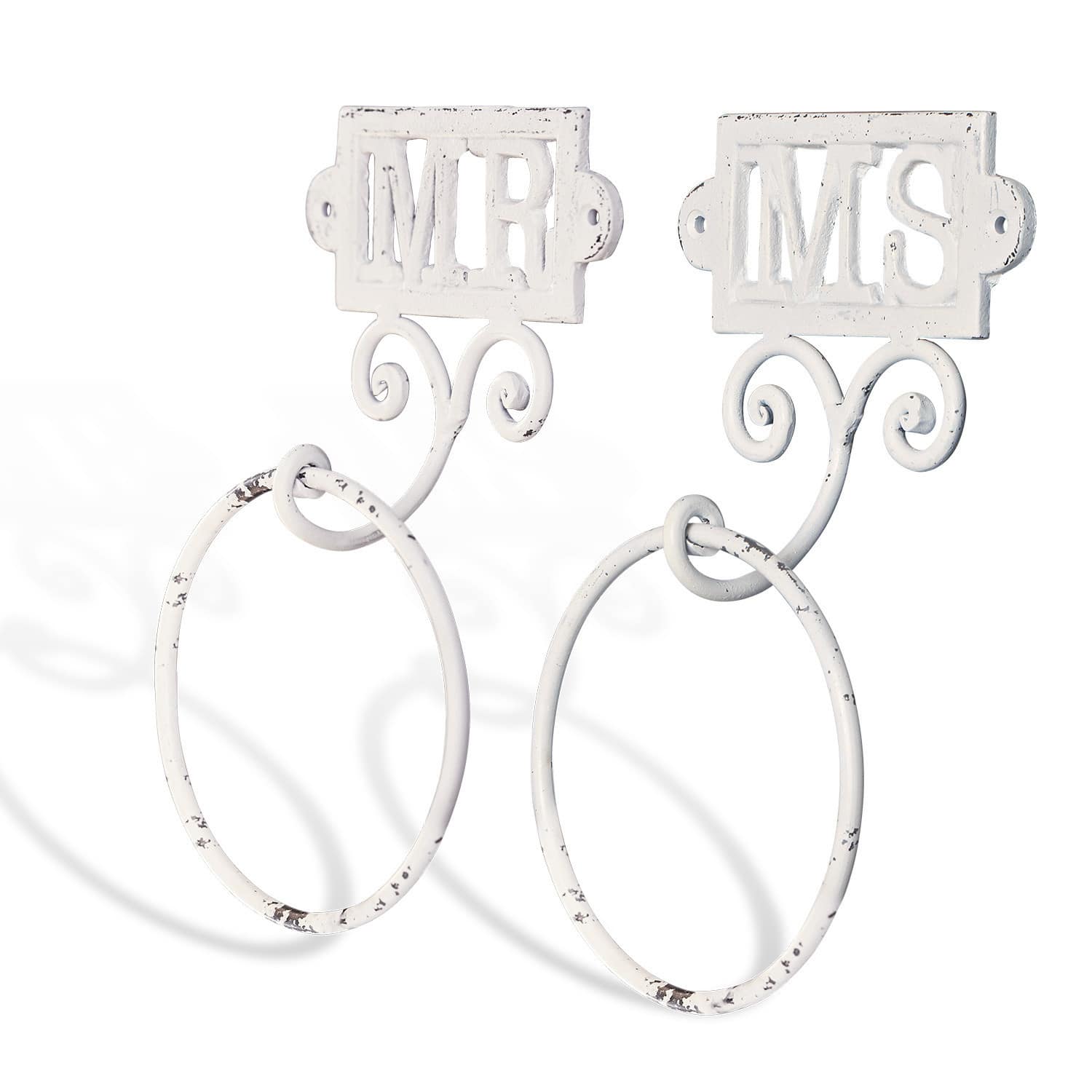 Handtuchhalter 2er Set Vitrolles Weisse Metall-Handtuchhalter mit MR- und MS-Schriftzug im Vintage-Stil für Badezimmer