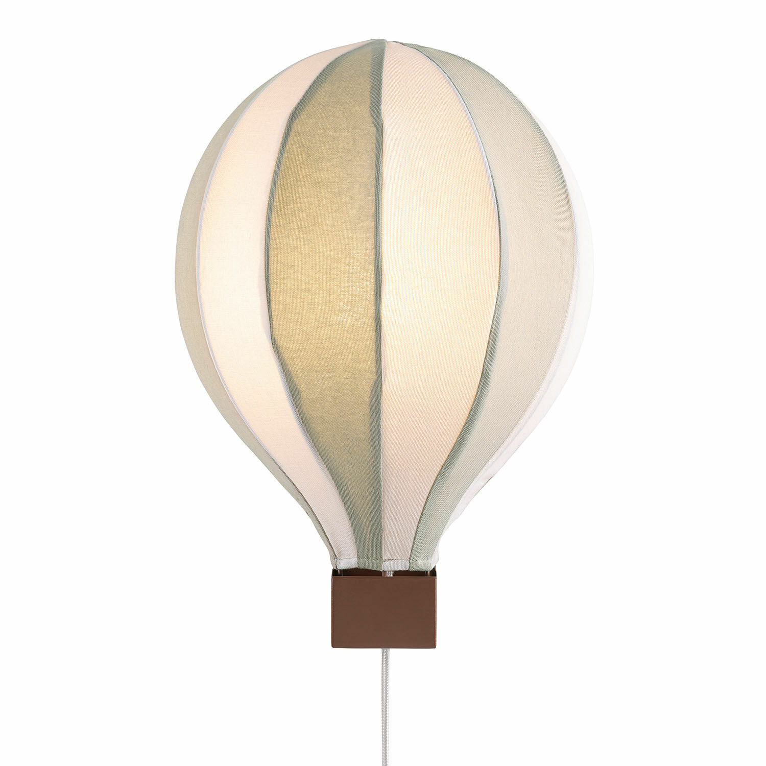 Wandlampe Merrybean Ballonlampe aus Stoff in Creme und Grün mit braunem Korb, dekorative Kinderzimmerbeleuchtung