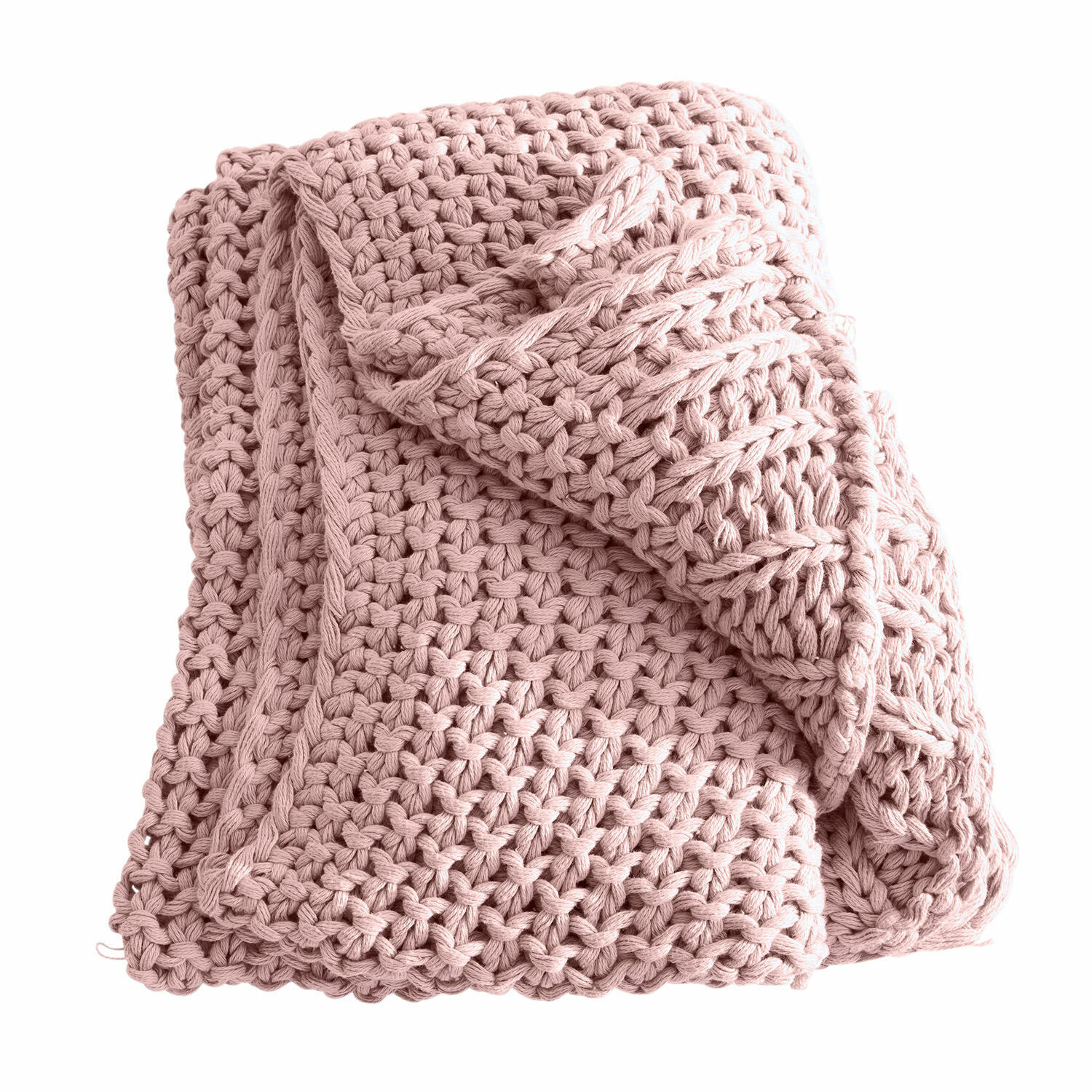 rosa Rosa Plaid aus grob gestrickter Baumwolle, ideal für gemütliche Wohnräume.