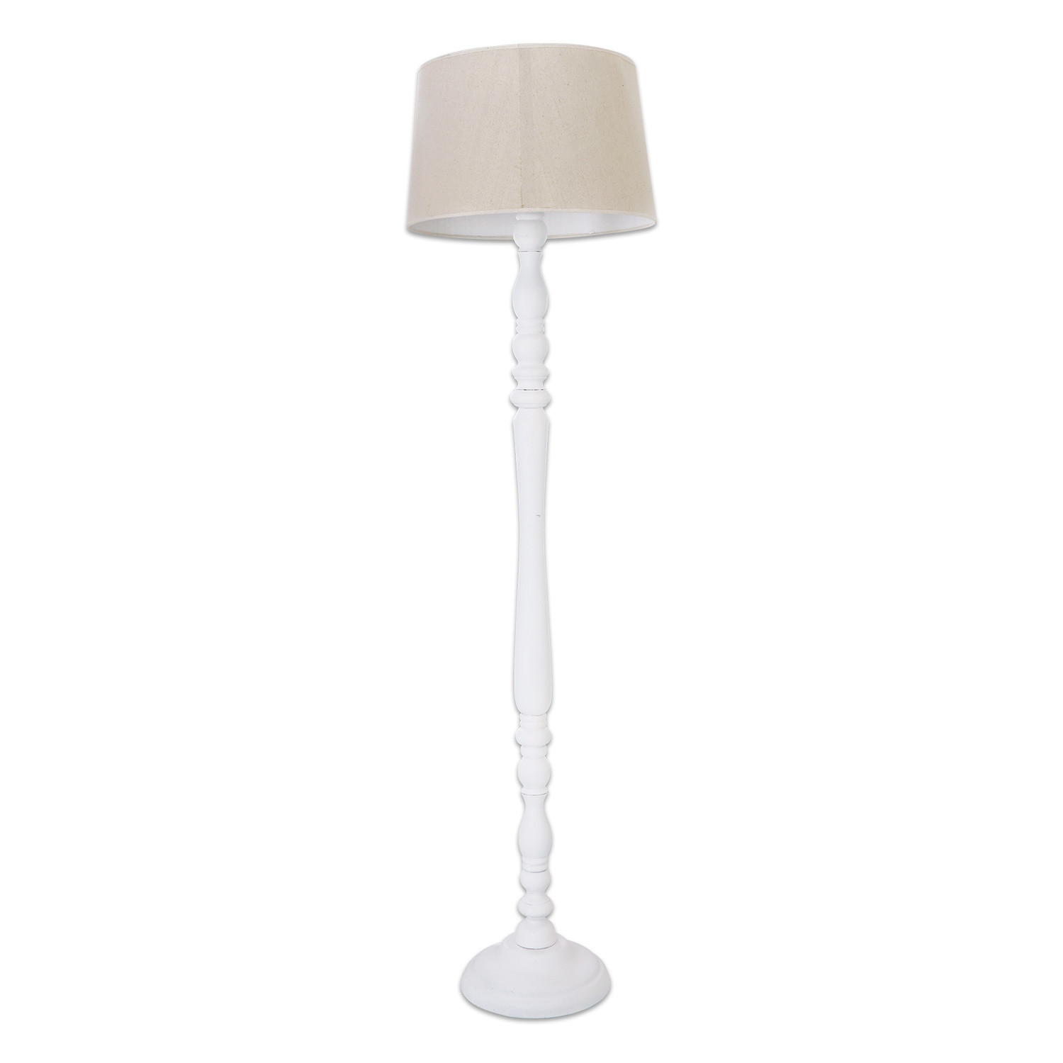 Stehlampe Statford Weisse Stehlampe aus Holz mit beigem Lampenschirm, klassisches Design für Wohnzimmer.