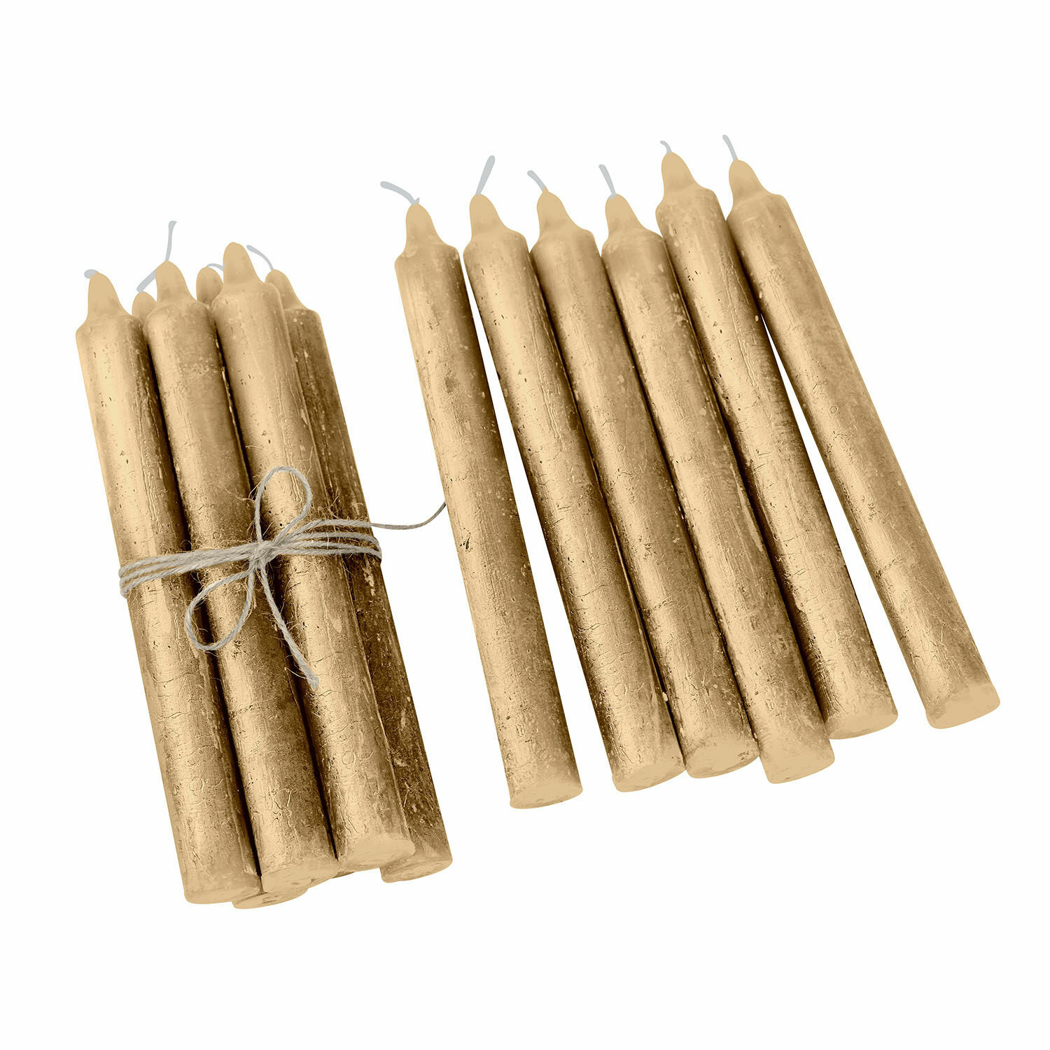 gold 12er-Set Bauceau-Kerzen in Gold aus Wachs, dekoratives und elegantes Wohnaccessoire