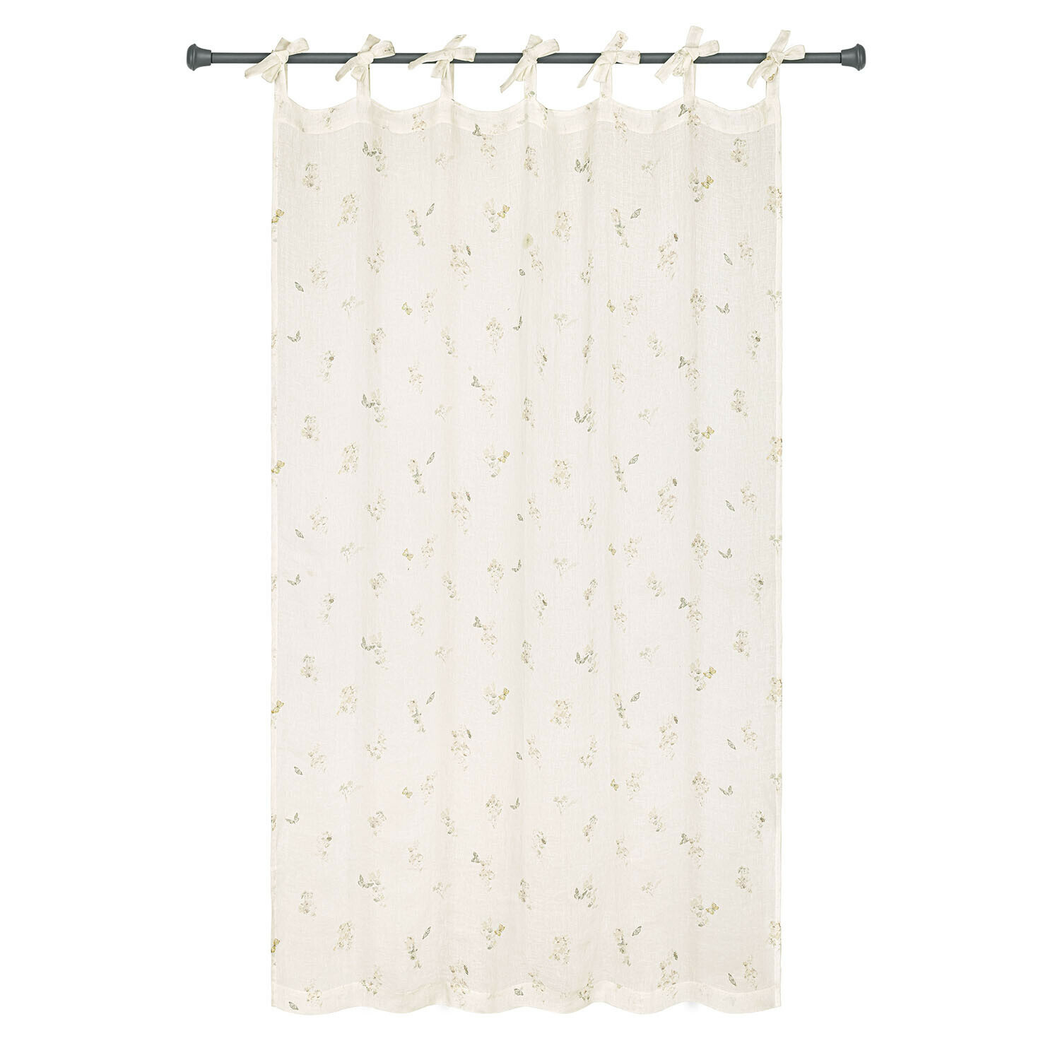Leichter cremefarbener Leinenvorhang mit feinem Blumenmuster und Schleifen