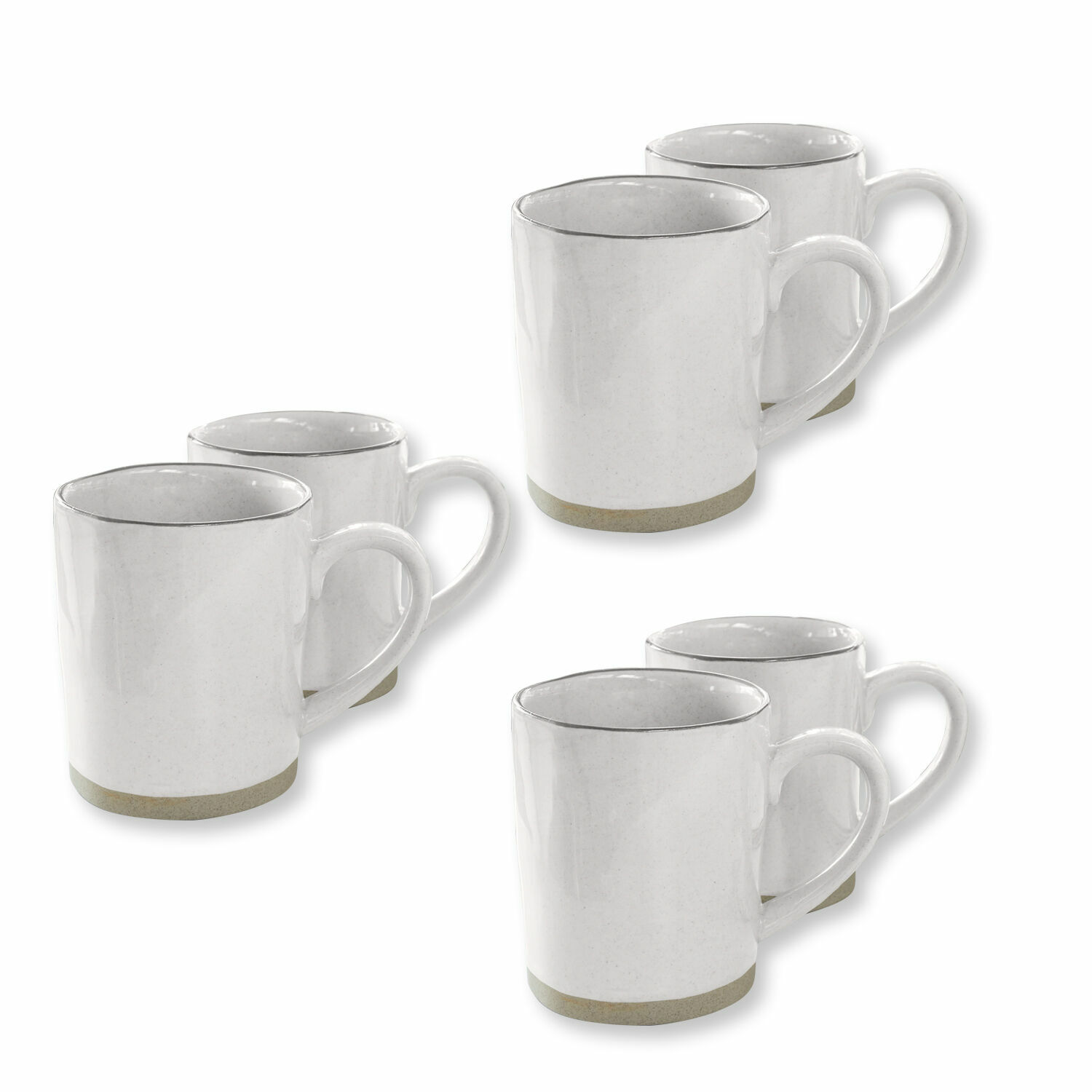 weiss 6er-Set weisse Keramiktassen Biarritz mit grauem Rand für Kaffee und Tee
