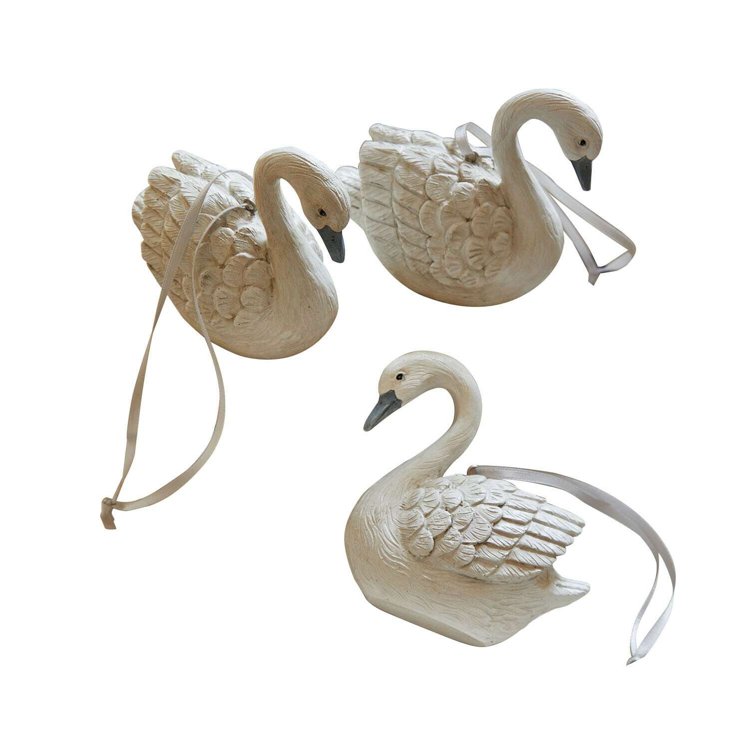 Anhänger 3er Set Elarin Set mit drei weissen Schwan-Dekorationen aus Keramik mit Bändern zum Aufhängen, festlicher Schmuck