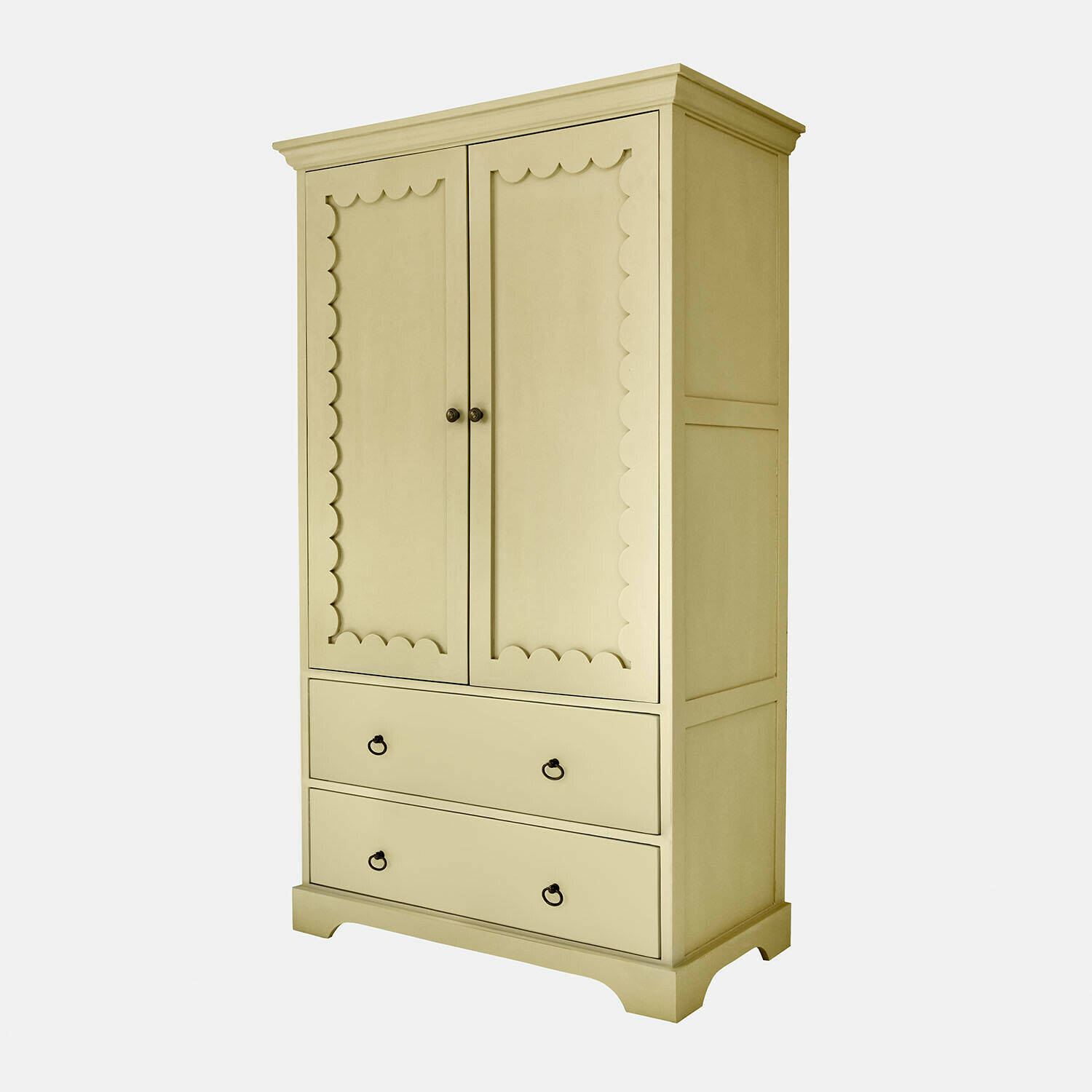 Beiger Holzschrank mit zwei Türen und zwei Schubladen, Vintage-Stil Aufbewahrungsmöbel