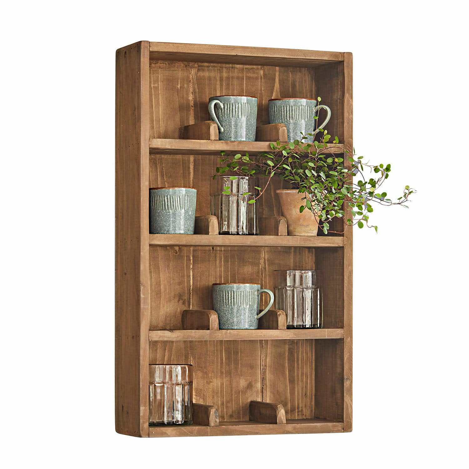 Wandregal Sunnybrook Wandregal aus Naturholz mit Keramiktassen und Gläsern für die Küche im Landhausstil