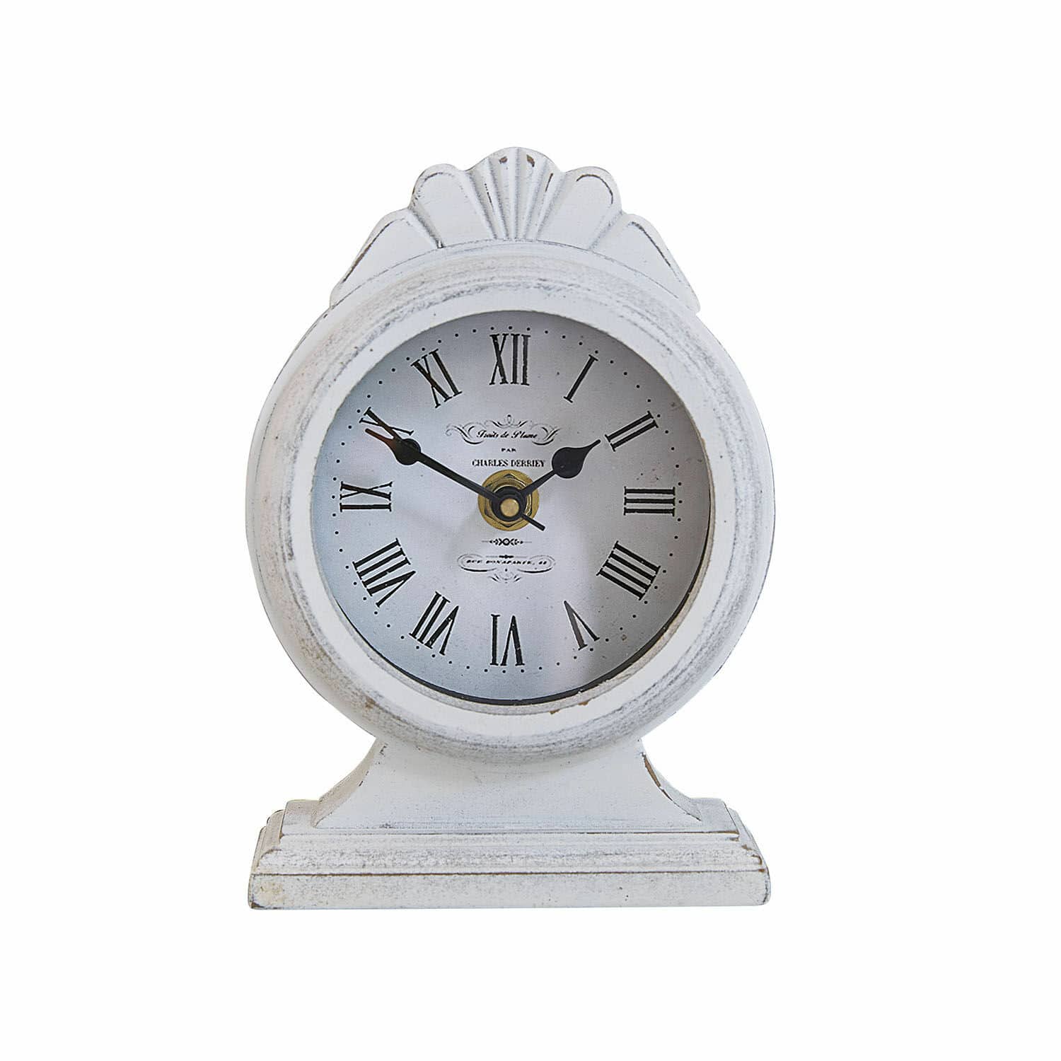 Uhr Uxilev Weisse Holz-Tischuhr mit römischen Ziffern und dekorativem Vintage-Design