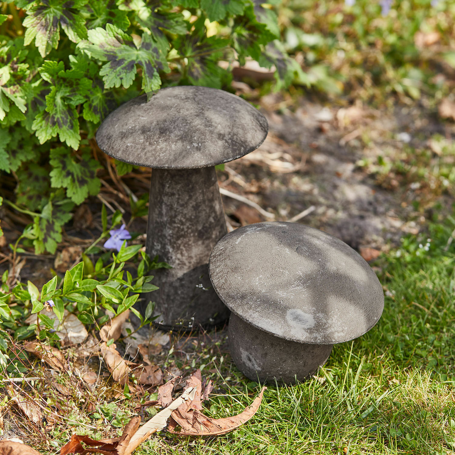 Deko-Pilz 2er Set Coudrelle Dekorative Pilze aus grauem Beton für den Garten, ideal zur Gestaltung von Grünflächen.