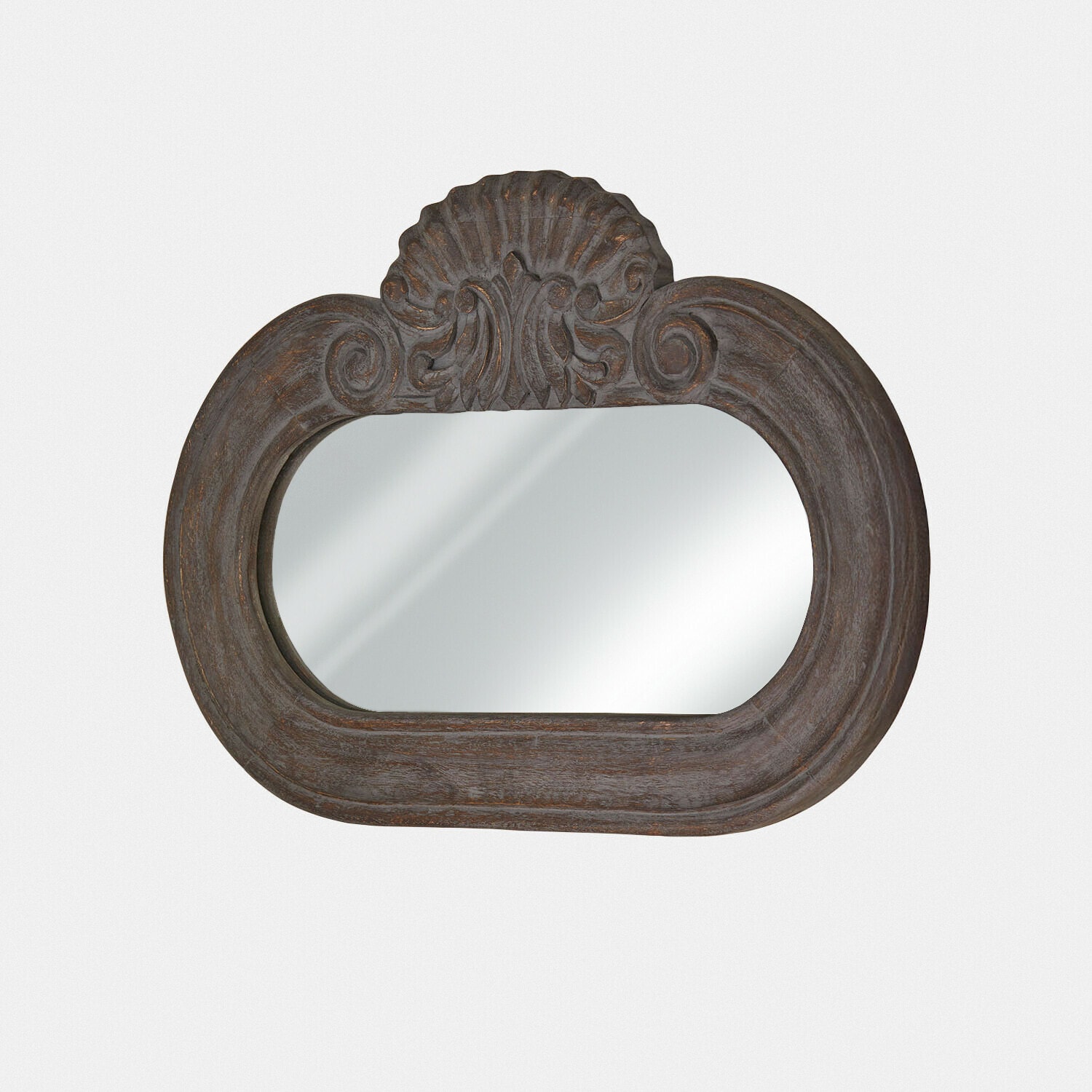 Spiegel Elvéric Ovaler Spiegel aus dunklem Holz mit geschnitzter Muschelverzierung, Vintage-Stil, Wanddekoration
